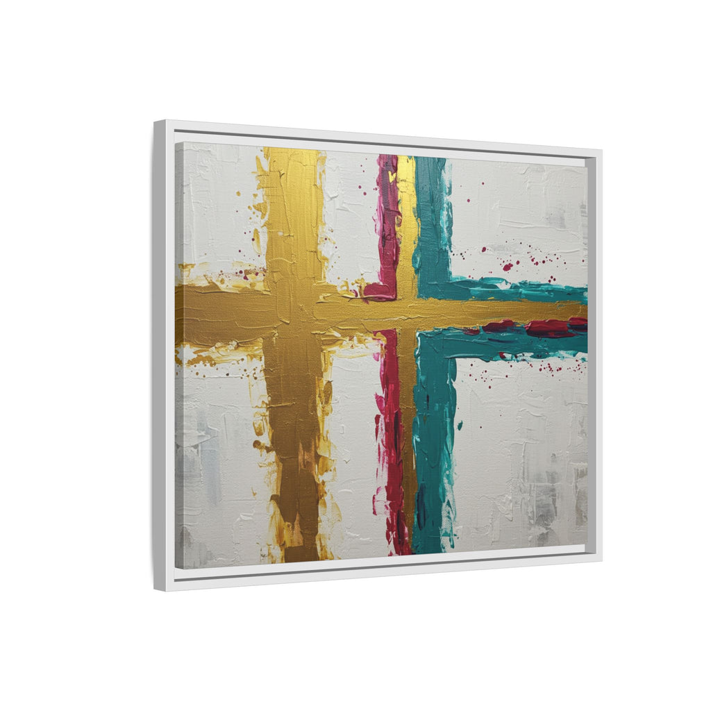 Golden Harmony – Modern Abstract Cross Canvas, Faith-Inspired Christian Wall Art, Contemporary Home Decor, Framed Matte Canvas Art , Unique Gift for Faith Lovers.