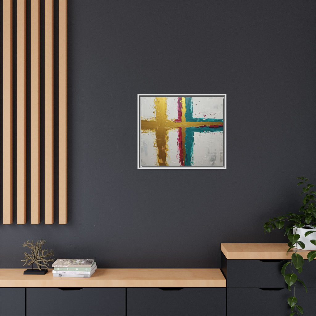 Golden Harmony – Modern Abstract Cross Canvas, Faith-Inspired Christian Wall Art, Contemporary Home Decor, Framed Matte Canvas Art , Unique Gift for Faith Lovers.