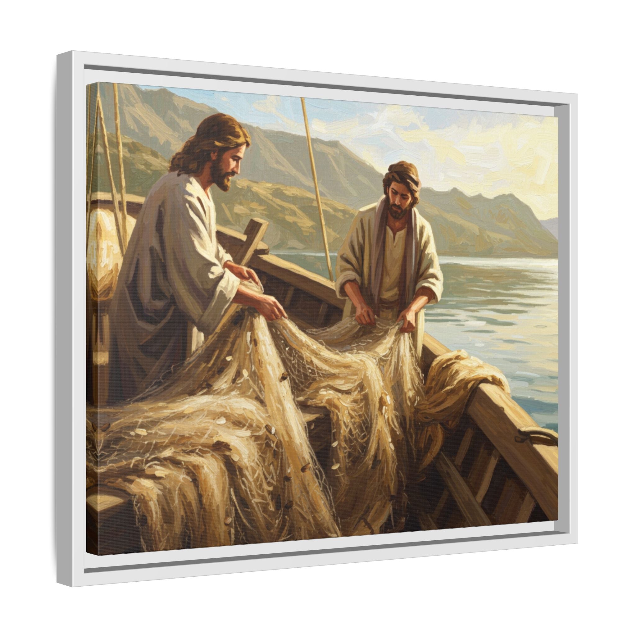 Framed Art Print, Jesus and Fishermen Scene, Spiritual Home Decor, Faith-Based Gift, Religious Wall Art, Christian Art