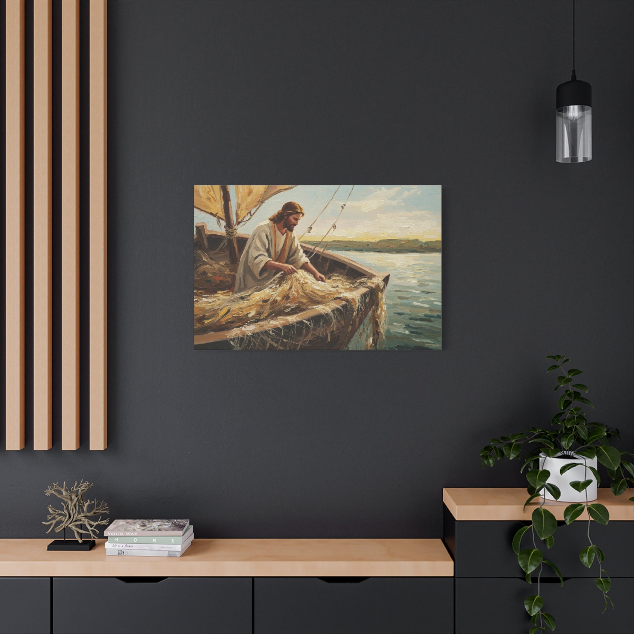 Canvas Wall Art, Religious Decor, Christian Art, Inspirational Home Decor, Nautical Theme, Fishing Scene