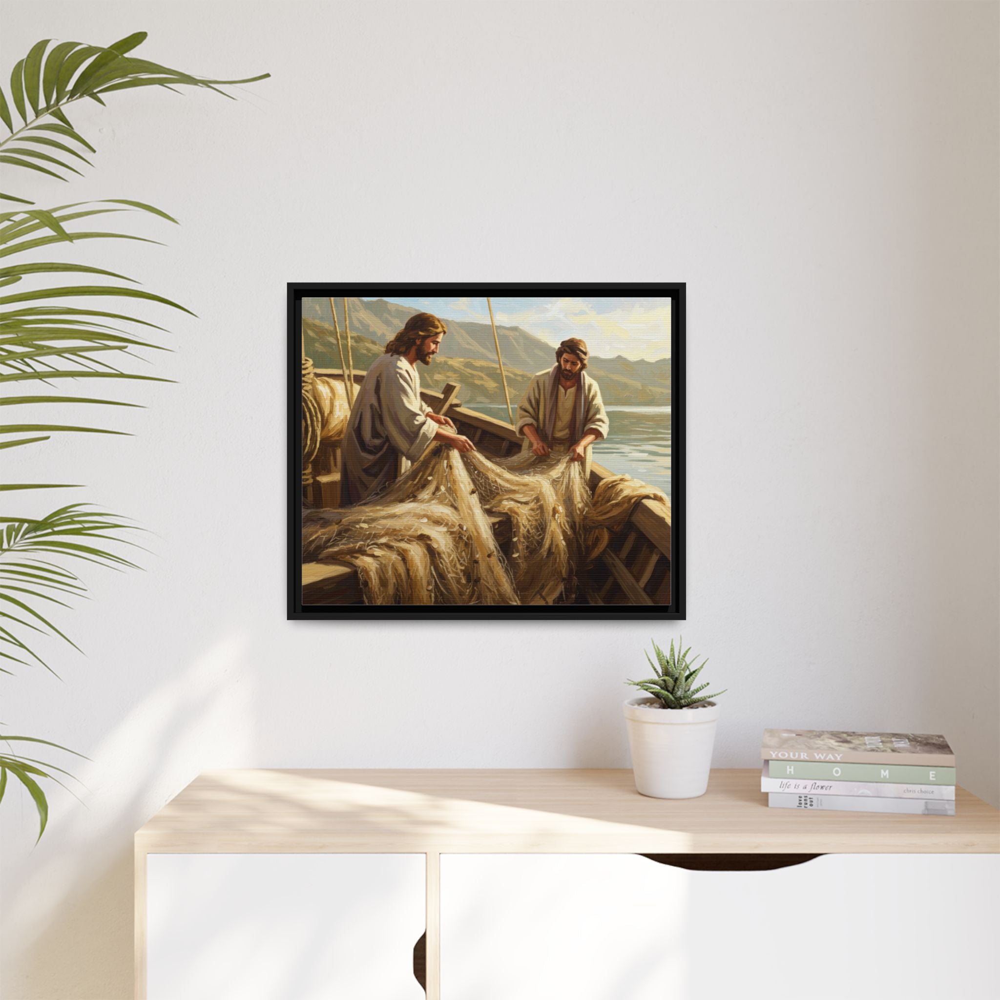 Framed Art Print, Jesus and Fishermen Scene, Spiritual Home Decor, Faith-Based Gift, Religious Wall Art, Christian Art