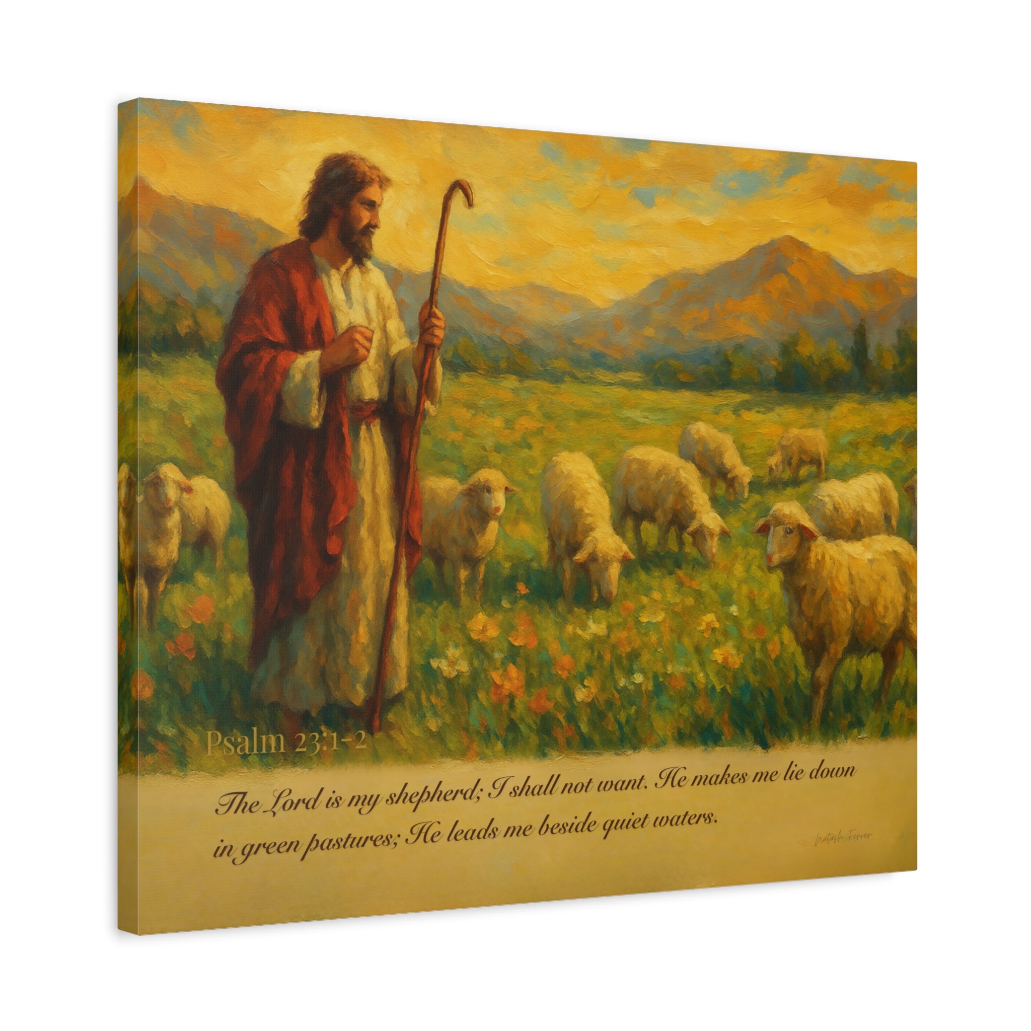 Psalm 23 Matte Canvas Art, Stretched Wall Decor for Home, Inspirational Christian Artwork, Shepherd Painting, Faith-Based Gift