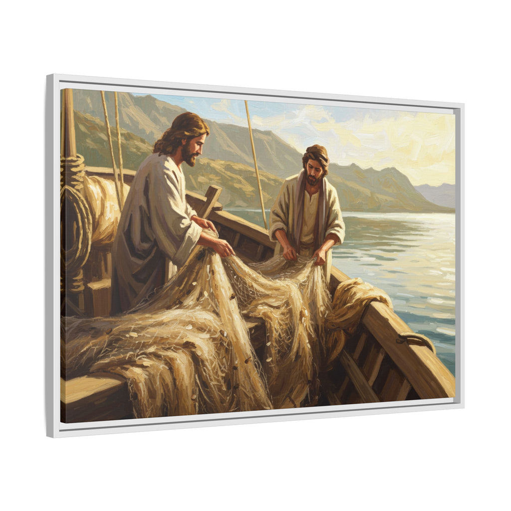 Framed Art Print, Jesus and Fishermen Scene, Spiritual Home Decor, Faith-Based Gift, Religious Wall Art, Christian Art