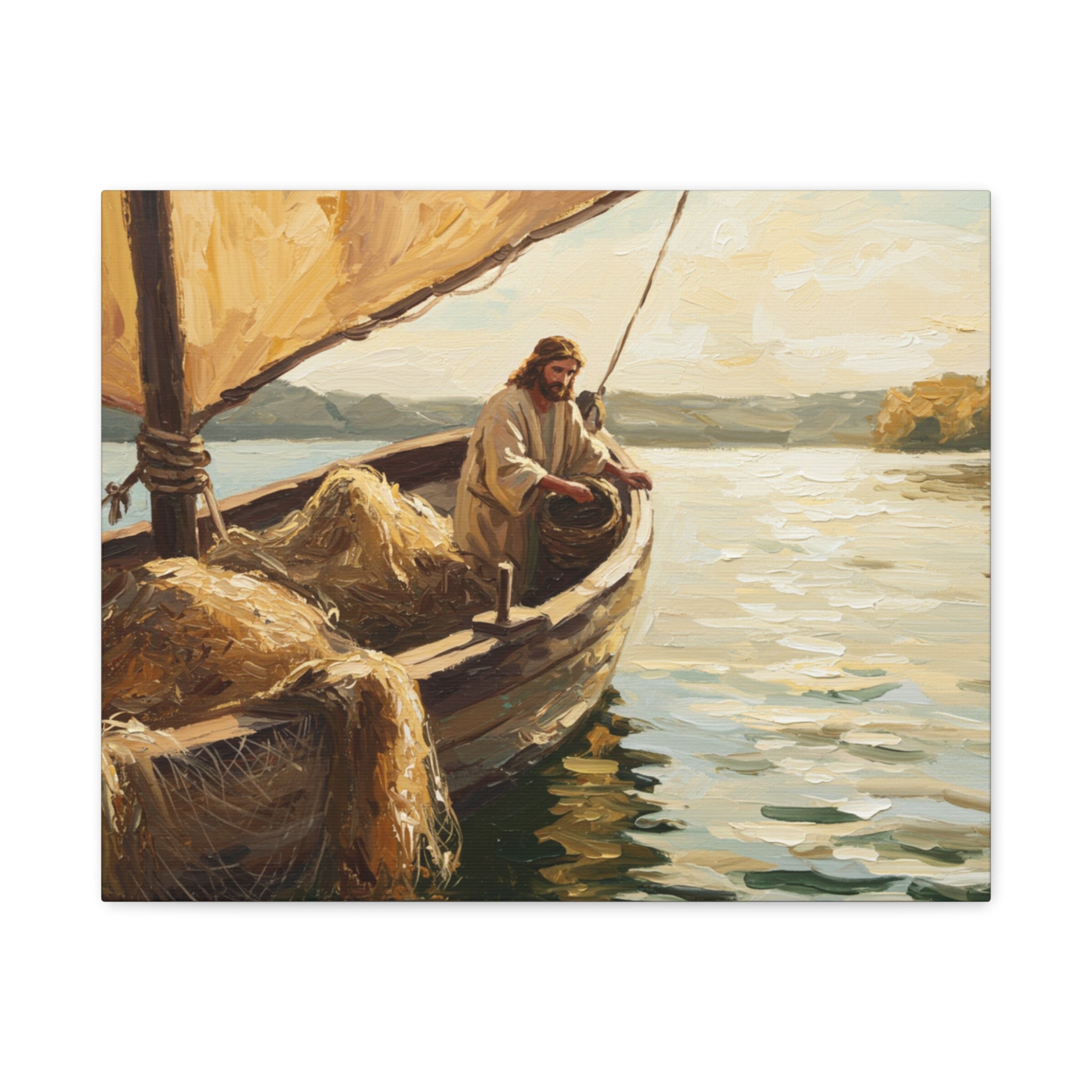 Jesus and the Miraculous Catch – Biblical Canvas Wall Art, Inspirational Christian Home Decor