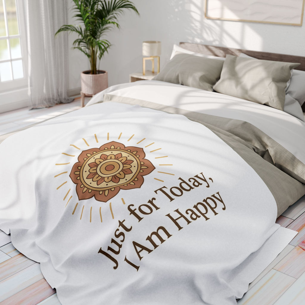 Just for Today, I Am Happy – Inspirational Mindfulness Blanket, Positive Affirmation Fleece Throw for Gratitude, Peace & Self-Care