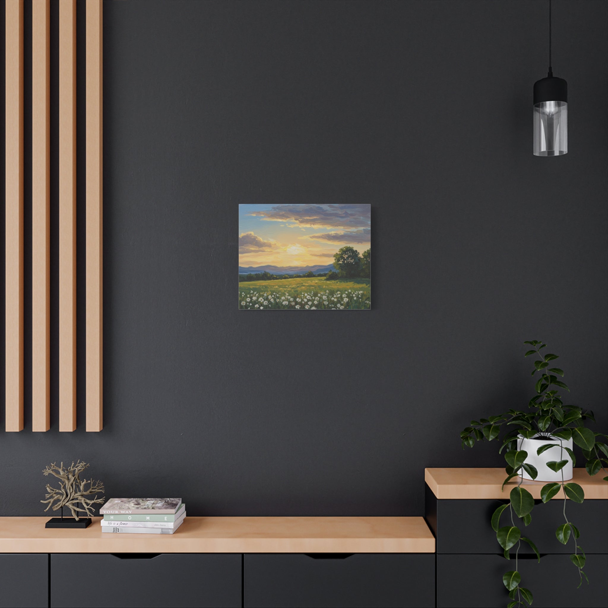 Sunset Landscape Canvas Wall Art, Floral Decor for Home, Nature Artwork, Gifts for Nature Lovers, Rustic Decor, Art for Living Room