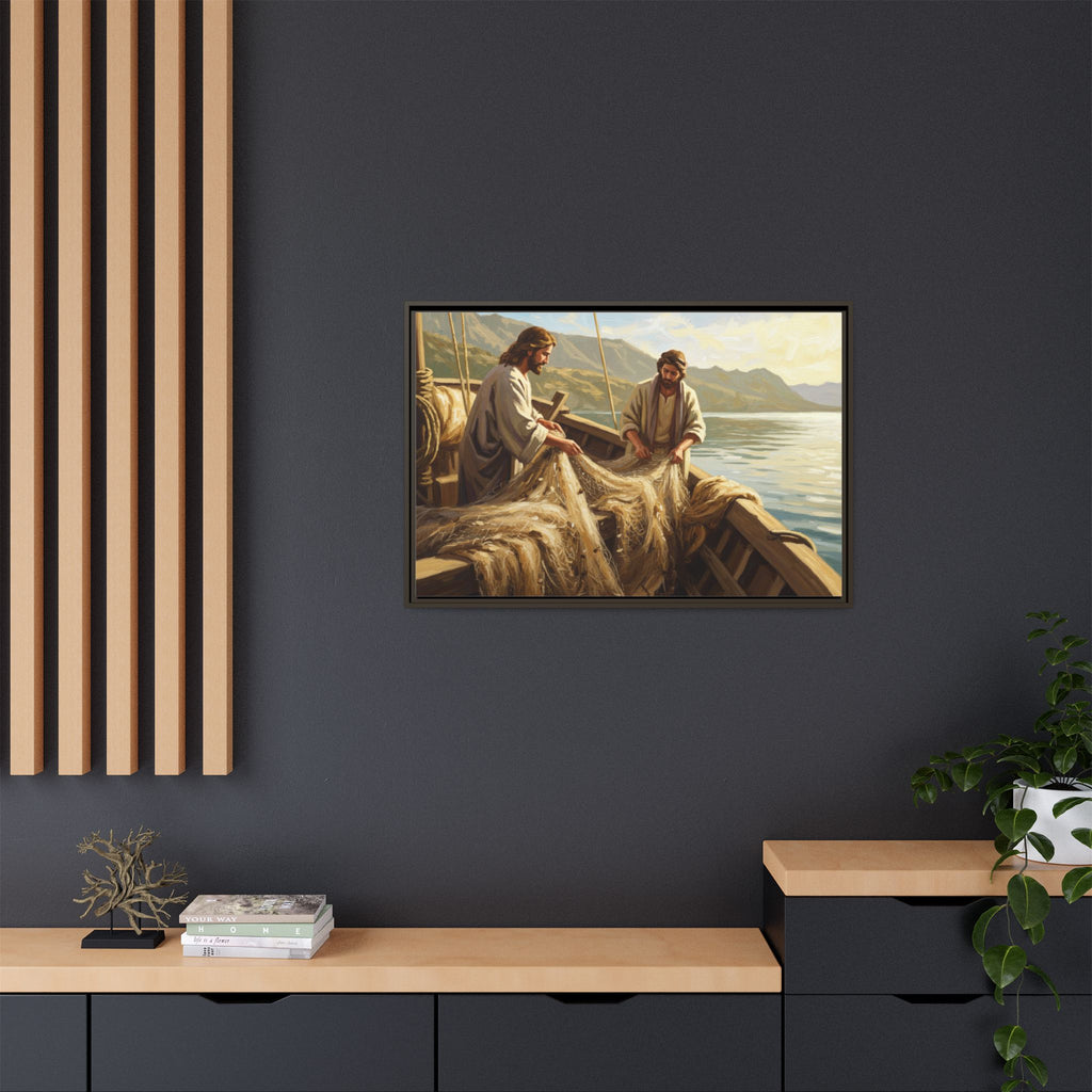 Framed Art Print, Jesus and Fishermen Scene, Spiritual Home Decor, Faith-Based Gift, Religious Wall Art, Christian Art