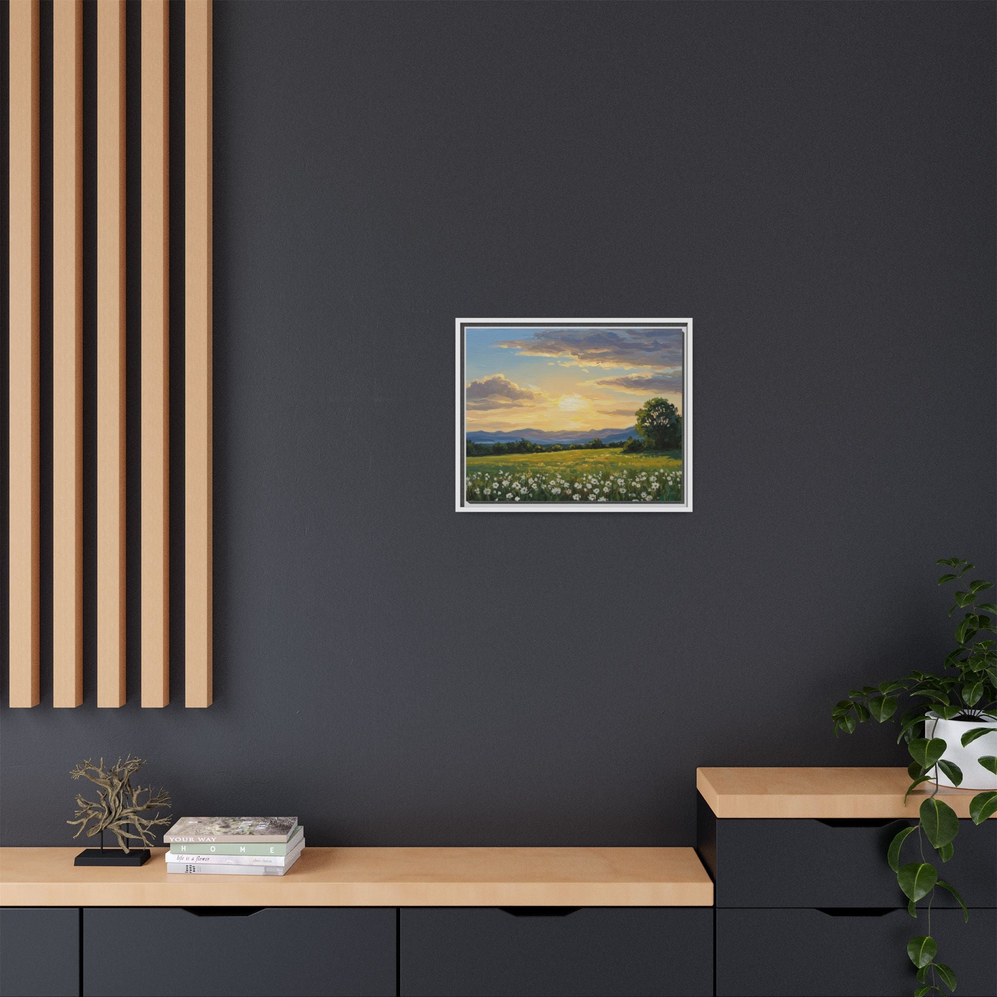 Framed Art Print, Landscape Wall Decor, Nature Artwork, Gift for Home, Floral Canvas, Sunset Scene, Living Room Decor
