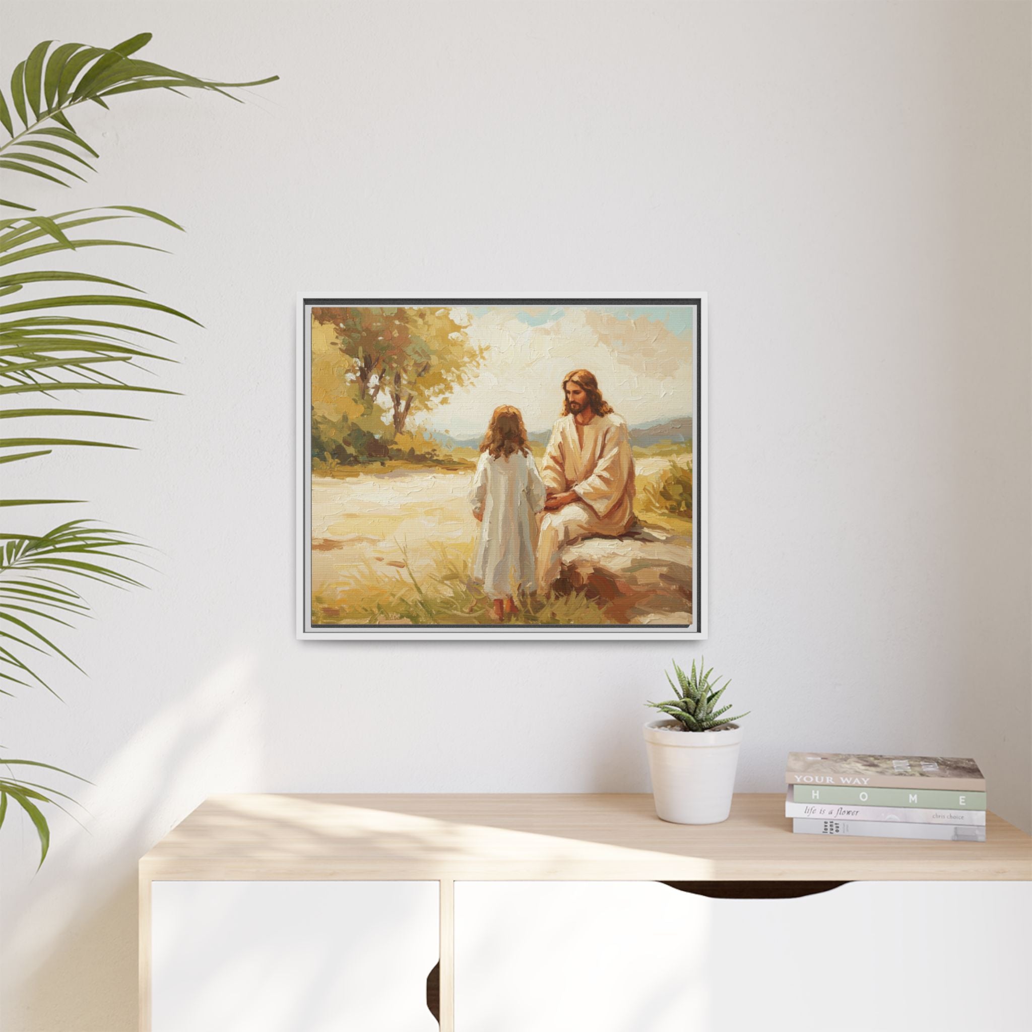 Spiritual Framed Canvas Art, Jesus and Child, Inspirational Home Decor, Religious Gift, Christian Wall Art, Faith Decor