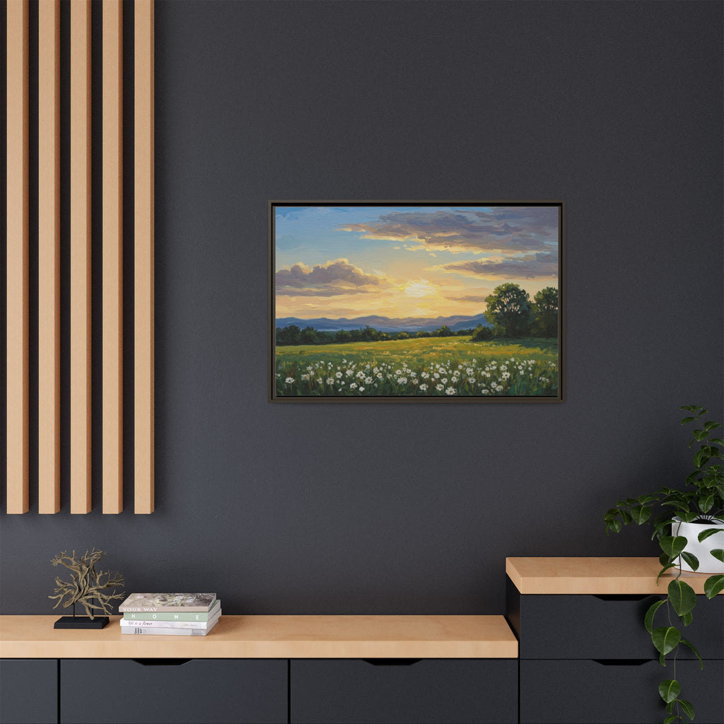 Framed Art Print, Landscape Wall Decor, Nature Artwork, Gift for Home, Floral Canvas, Sunset Scene, Living Room Decor