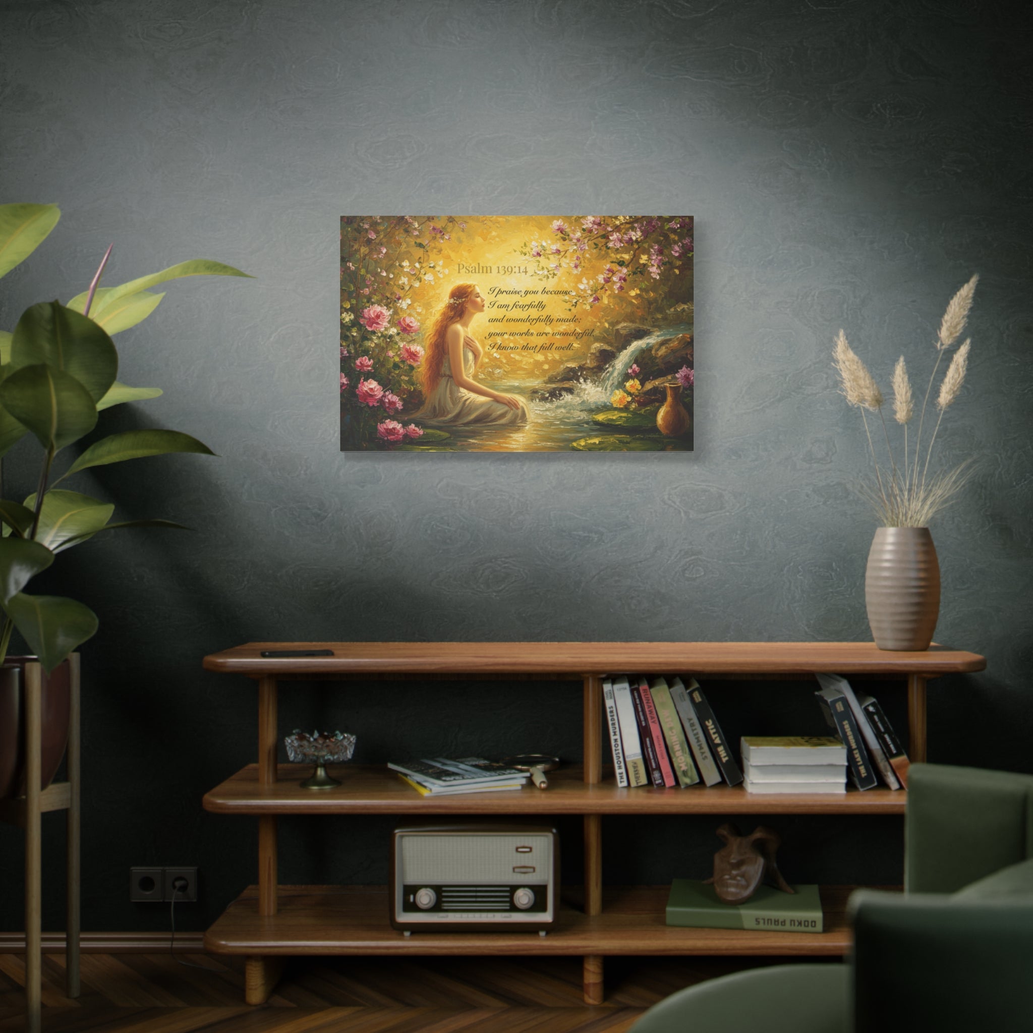Inspirational Canvas Art Print, Psalm 139:14, Home Decor, Wall Art, Gift for Woman, Floral Painting