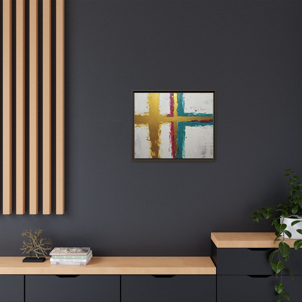 Golden Harmony – Modern Abstract Cross Canvas, Faith-Inspired Christian Wall Art, Contemporary Home Decor, Framed Matte Canvas Art , Unique Gift for Faith Lovers.