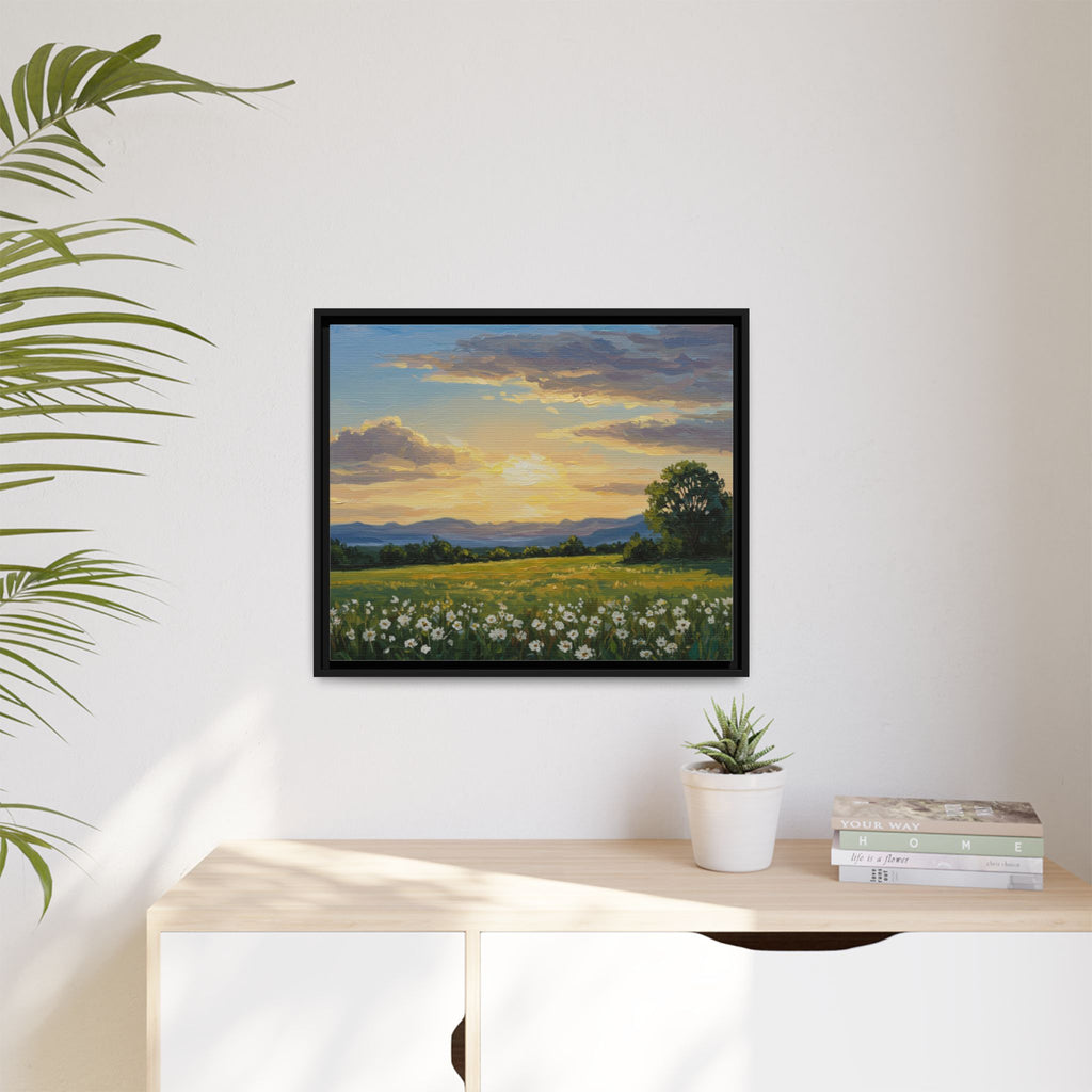 Framed Art Print, Landscape Wall Decor, Nature Artwork, Gift for Home, Floral Canvas, Sunset Scene, Living Room Decor