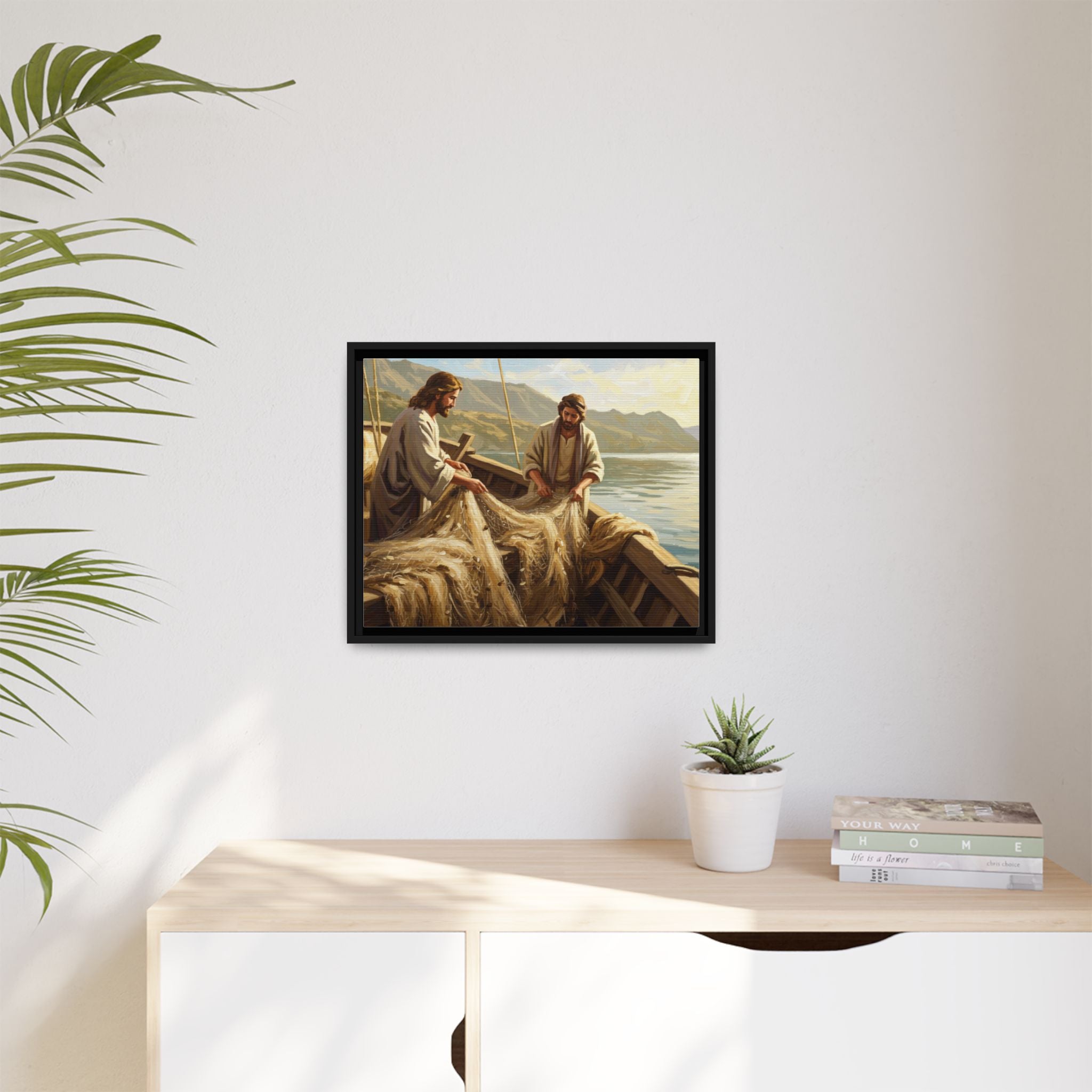 Framed Art Print, Jesus and Fishermen Scene, Spiritual Home Decor, Faith-Based Gift, Religious Wall Art, Christian Art