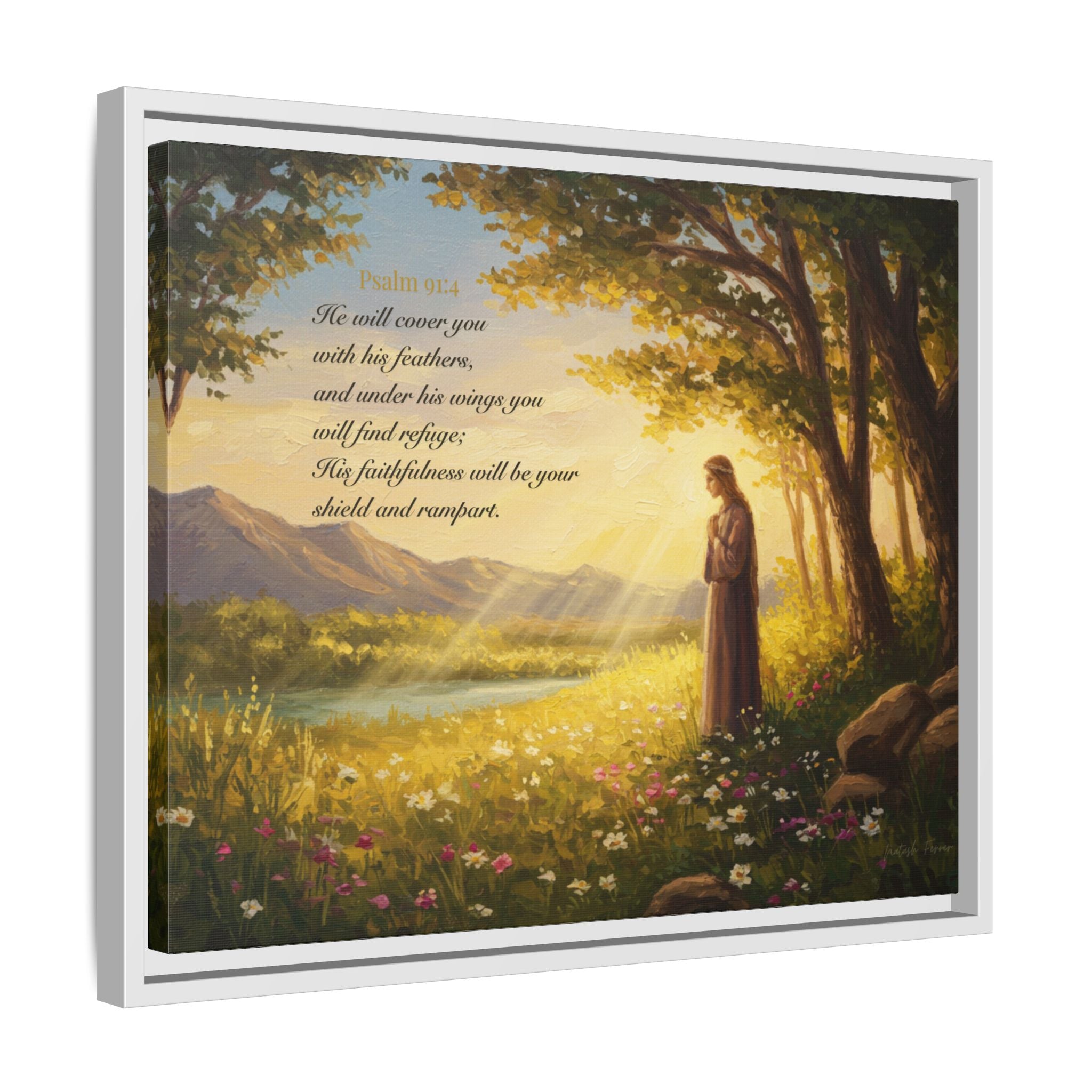 Framed Psalm 91:4 Wall Art, Inspirational Christian Canvas Print, Serenity Home Decor, Religious Gift Idea