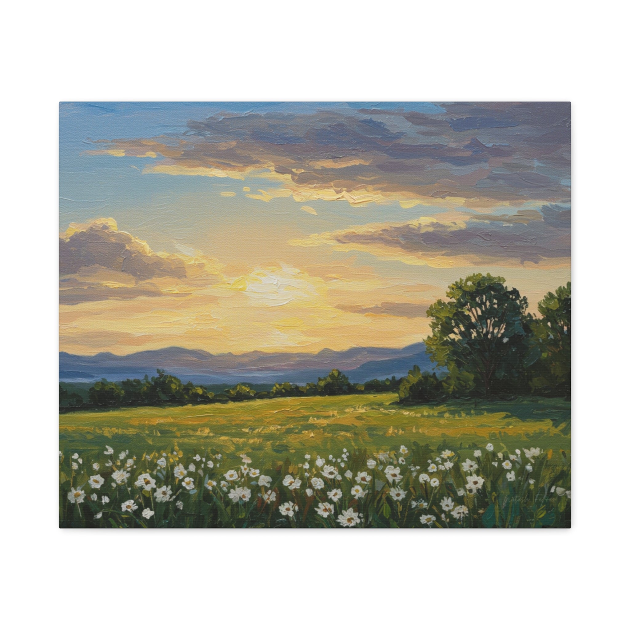 Sunset Landscape Canvas Wall Art, Floral Decor for Home, Nature Artwork, Gifts for Nature Lovers, Rustic Decor, Art for Living Room