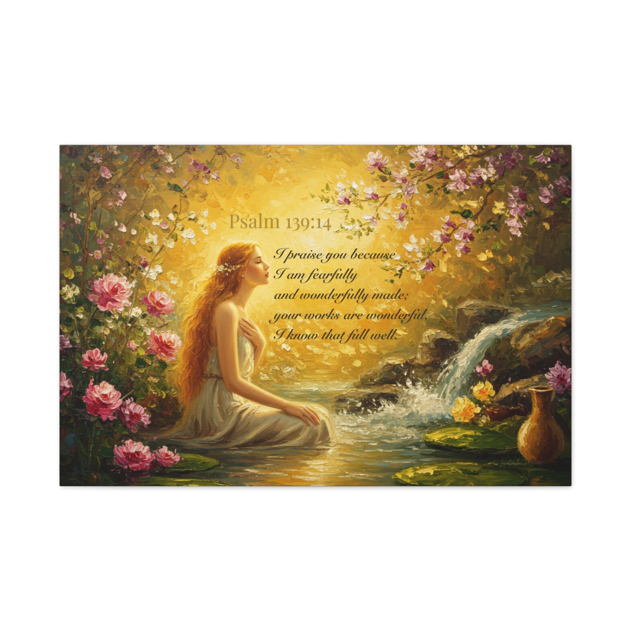 Inspirational Canvas Art Print, Psalm 139:14, Home Decor, Wall Art, Gift for Woman, Floral Painting