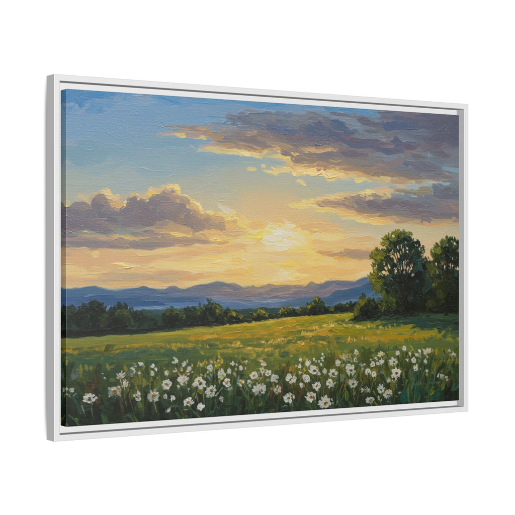 Framed Art Print, Landscape Wall Decor, Nature Artwork, Gift for Home, Floral Canvas, Sunset Scene, Living Room Decor