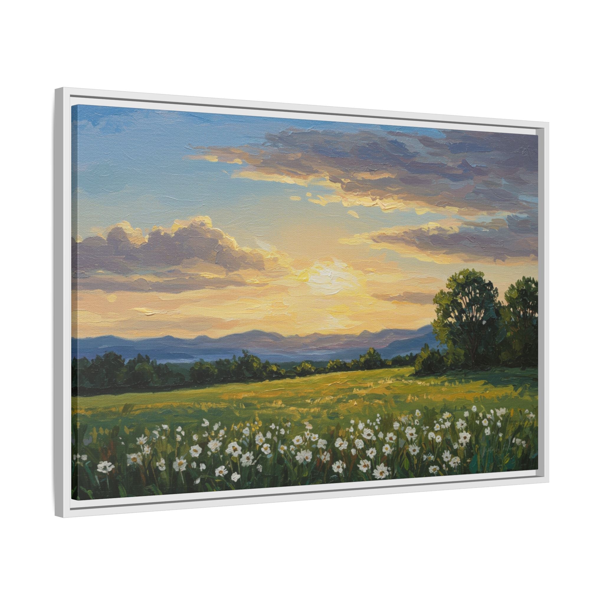 Framed Art Print, Landscape Wall Decor, Nature Artwork, Gift for Home, Floral Canvas, Sunset Scene, Living Room Decor
