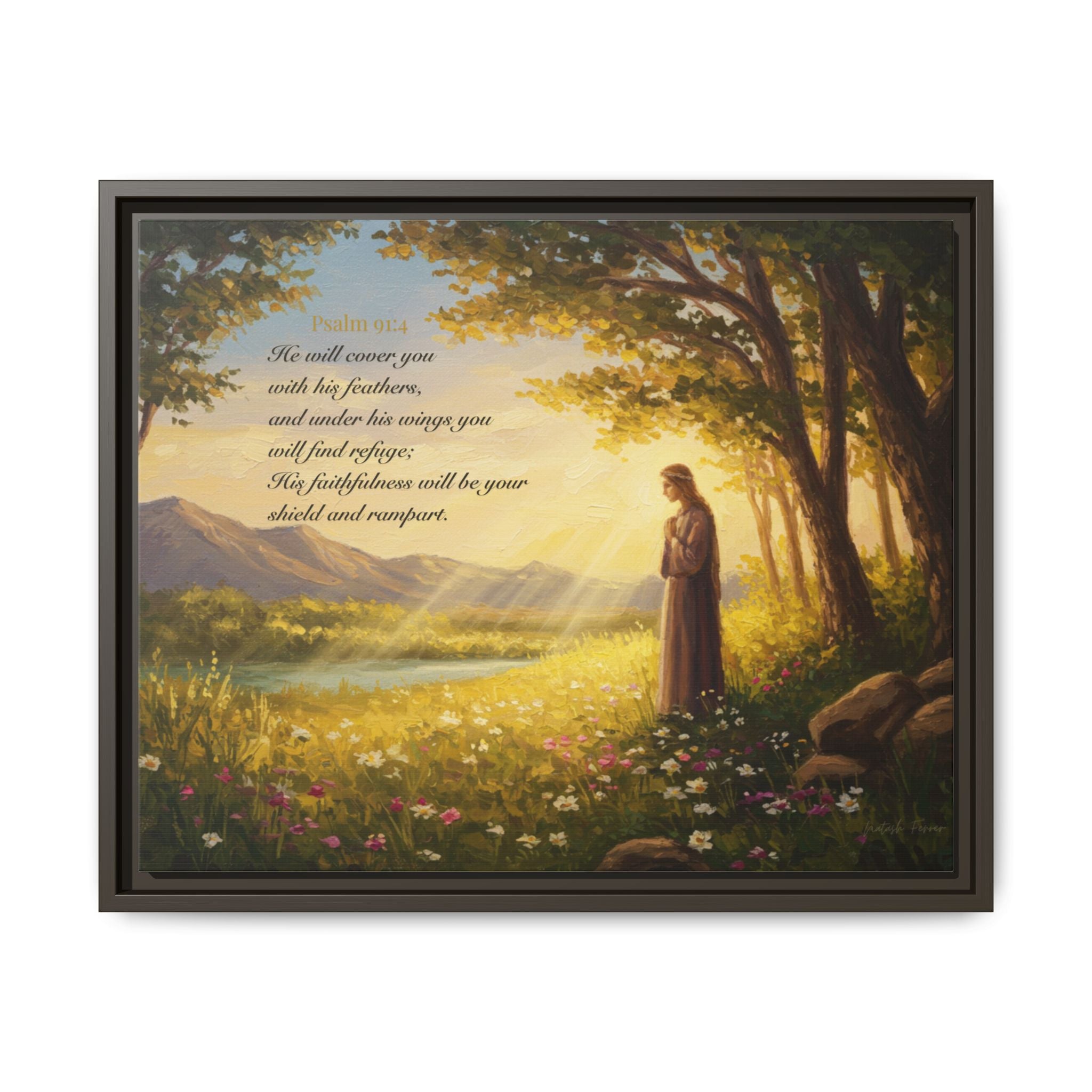 Framed Psalm 91:4 Wall Art, Inspirational Christian Canvas Print, Serenity Home Decor, Religious Gift Idea