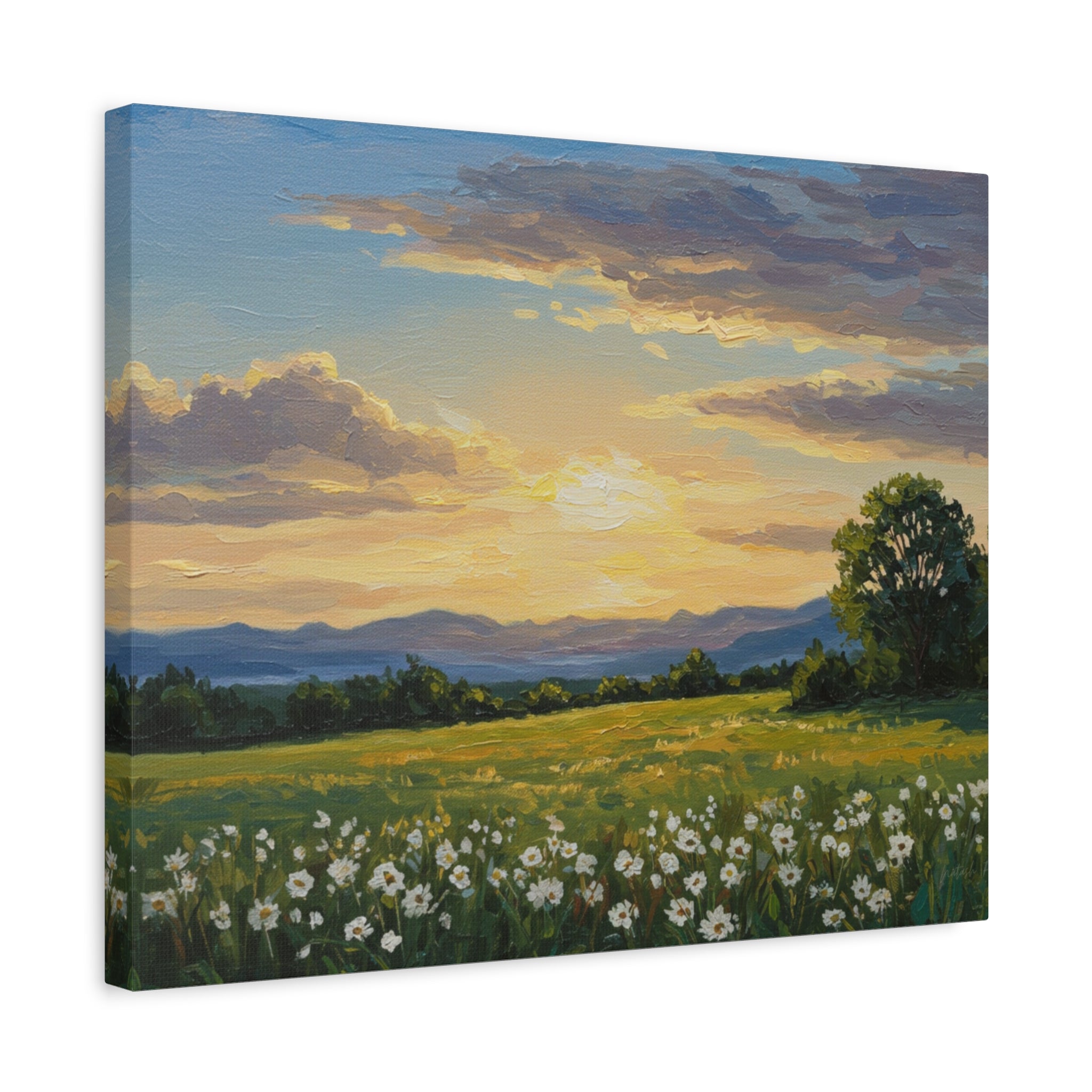 Sunset Landscape Canvas Wall Art, Floral Decor for Home, Nature Artwork, Gifts for Nature Lovers, Rustic Decor, Art for Living Room