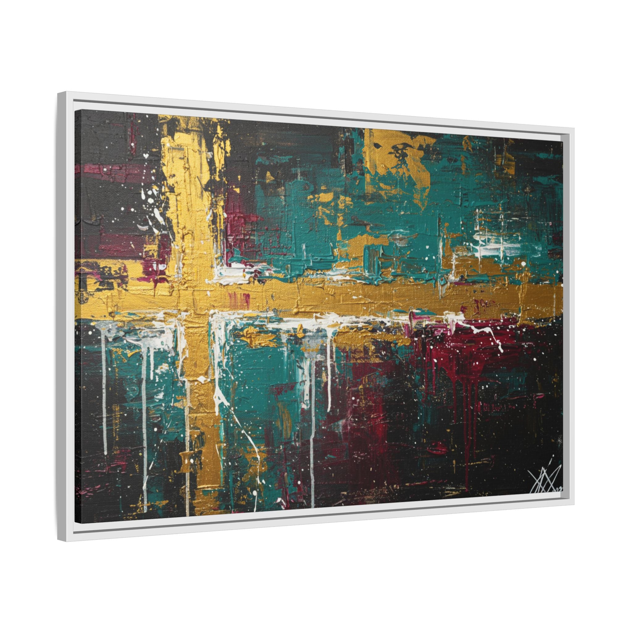 Cross of Light – Modern Christian Wall Art, Abstract Gold Cross Canvas, Faith-Inspired Home Decor, Matte Canvas, Framed (Multi-color)