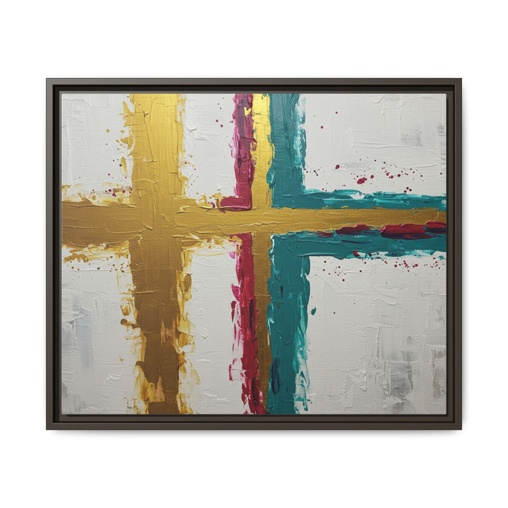 Golden Harmony – Modern Abstract Cross Canvas, Faith-Inspired Christian Wall Art, Contemporary Home Decor, Framed Matte Canvas Art , Unique Gift for Faith Lovers.