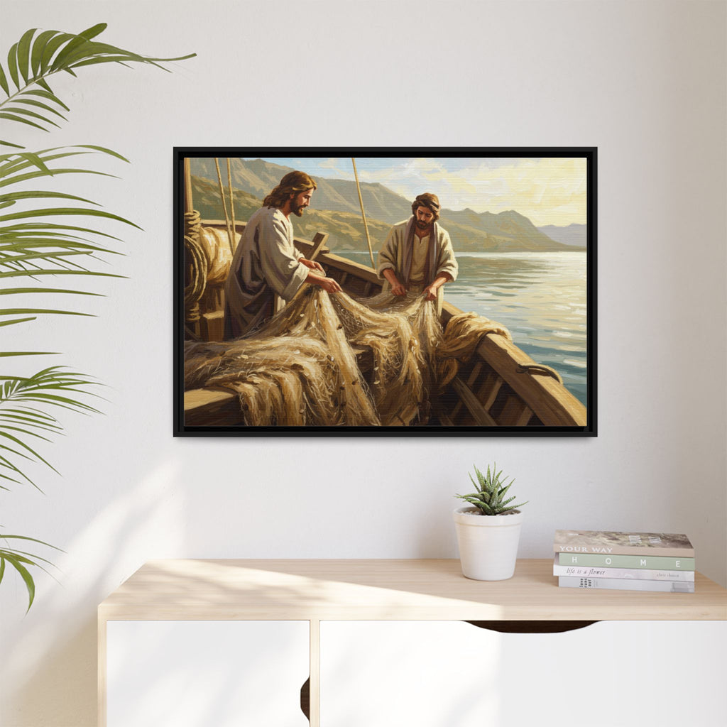 Framed Art Print, Jesus and Fishermen Scene, Spiritual Home Decor, Faith-Based Gift, Religious Wall Art, Christian Art
