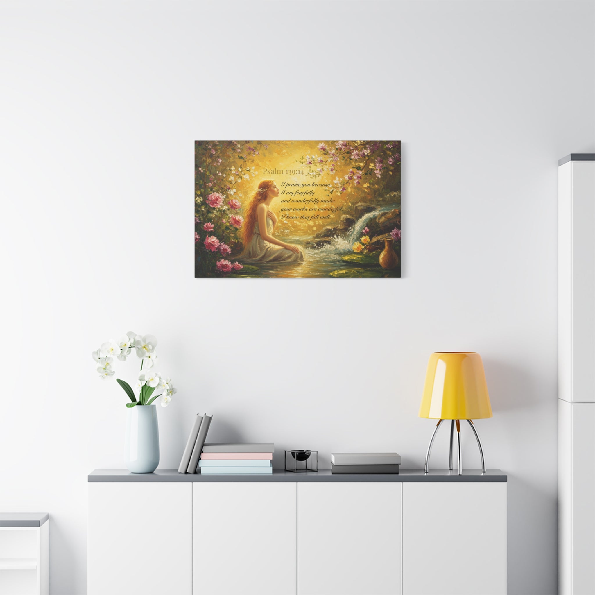 Inspirational Canvas Art Print, Psalm 139:14, Home Decor, Wall Art, Gift for Woman, Floral Painting