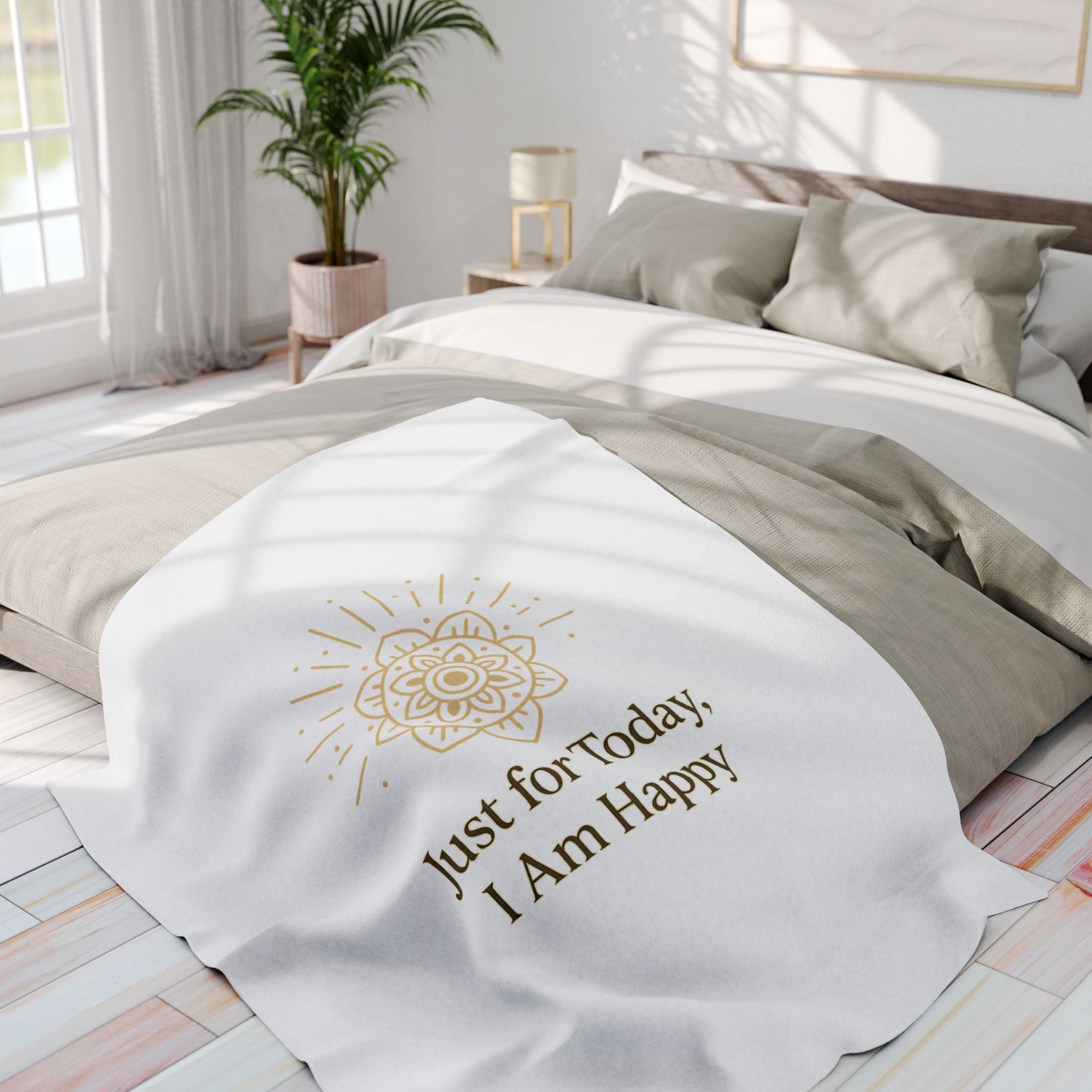 Just for Today, I Am Happy – Inspirational Mindfulness Blanket, Positive Affirmation Fleece Throw for Gratitude, Peace & Self-Care