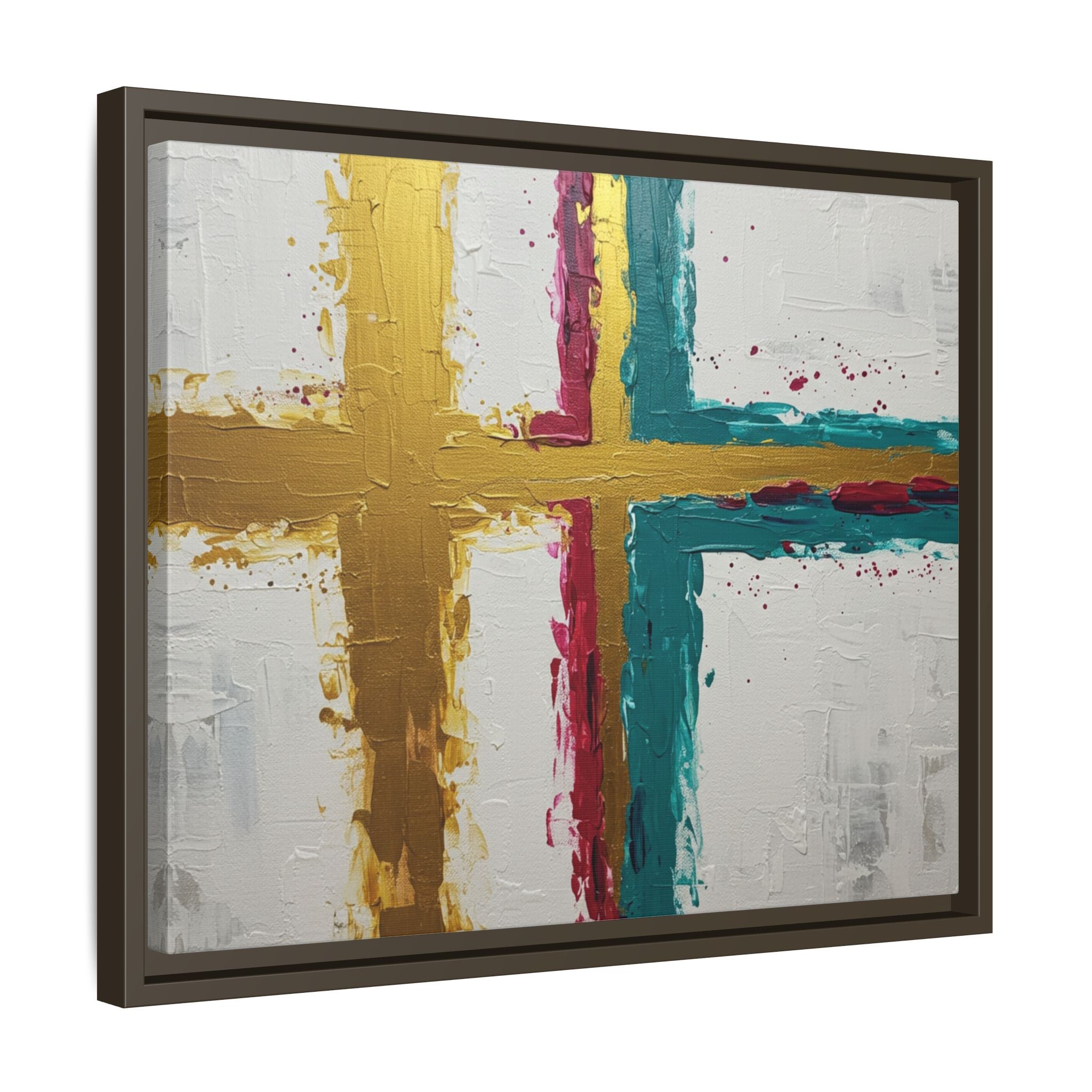 Golden Harmony – Modern Abstract Cross Canvas, Faith-Inspired Christian Wall Art, Contemporary Home Decor, Framed Matte Canvas Art , Unique Gift for Faith Lovers.