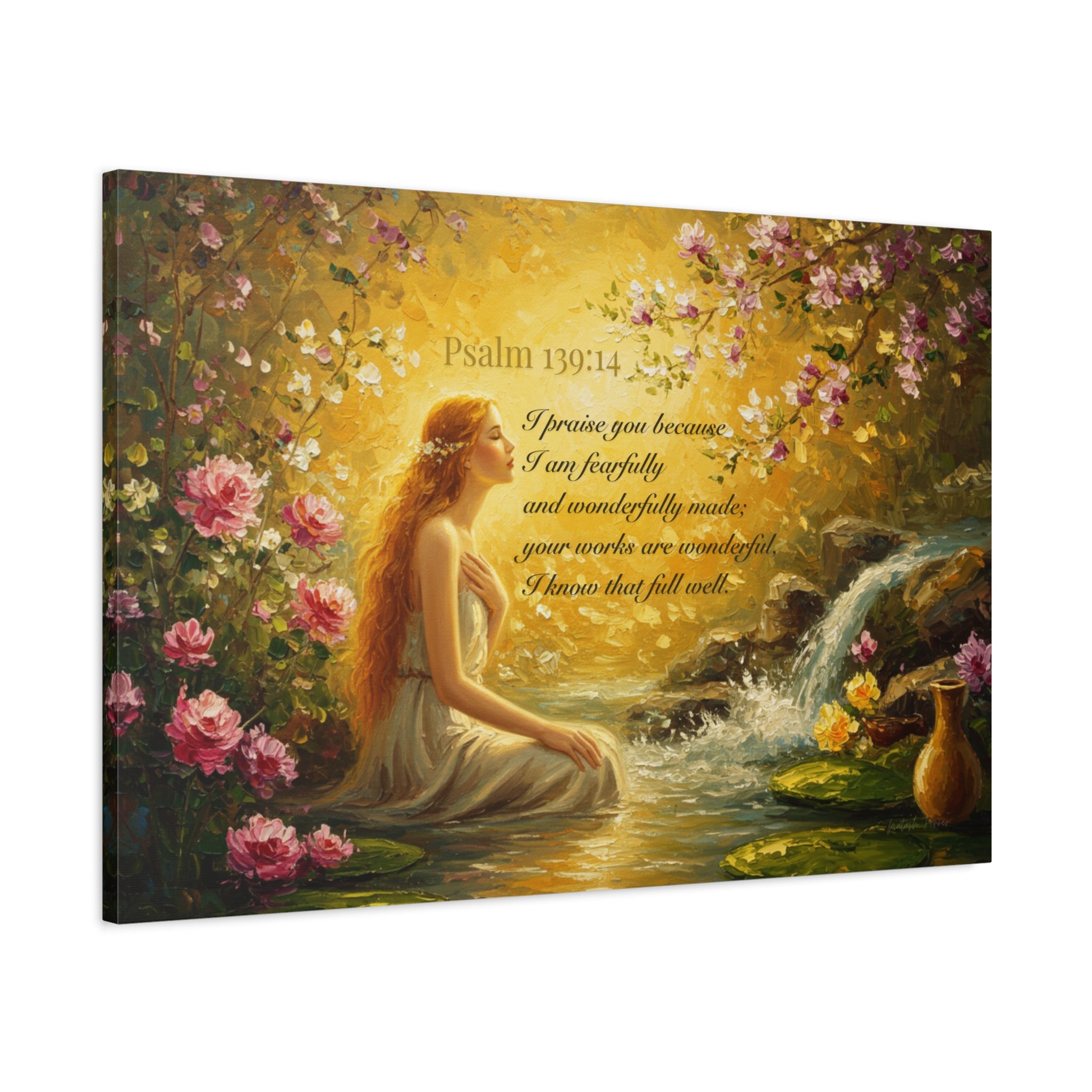 Inspirational Canvas Art Print, Psalm 139:14, Home Decor, Wall Art, Gift for Woman, Floral Painting
