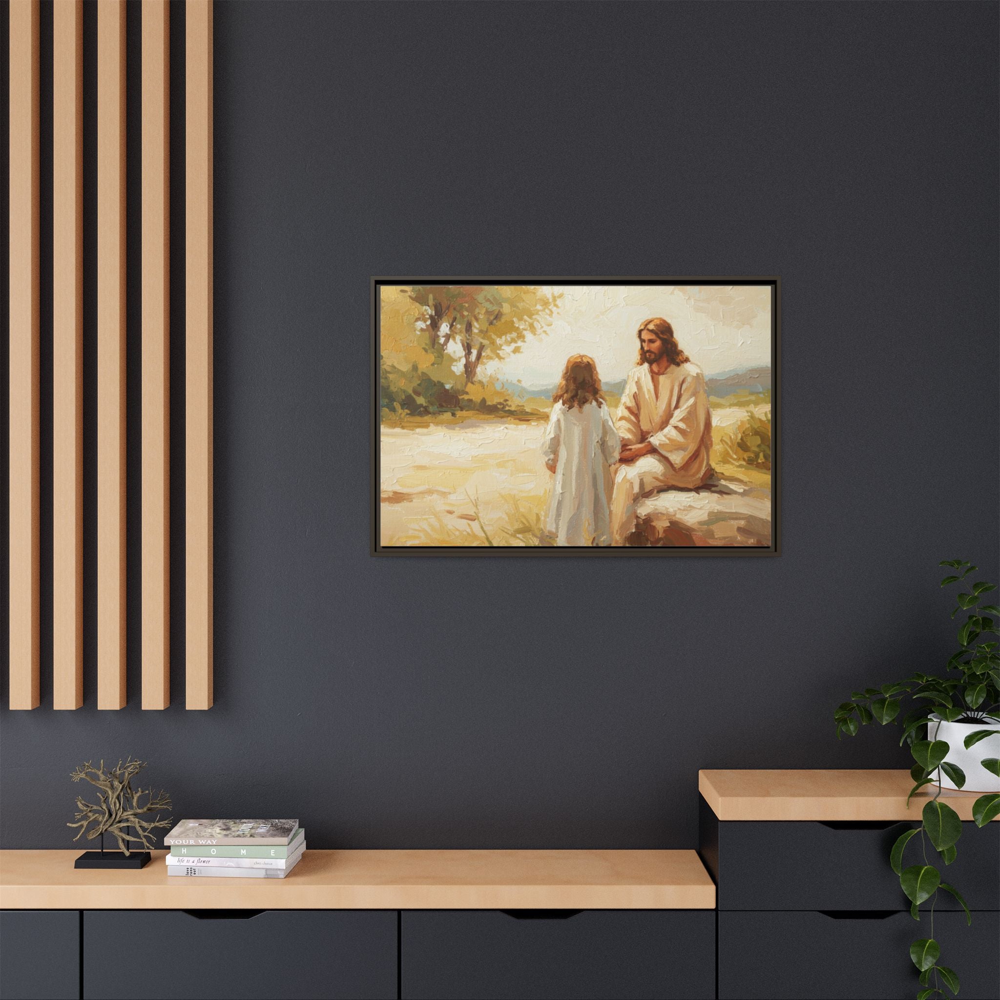 Spiritual Framed Canvas Art, Jesus and Child, Inspirational Home Decor, Religious Gift, Christian Wall Art, Faith Decor