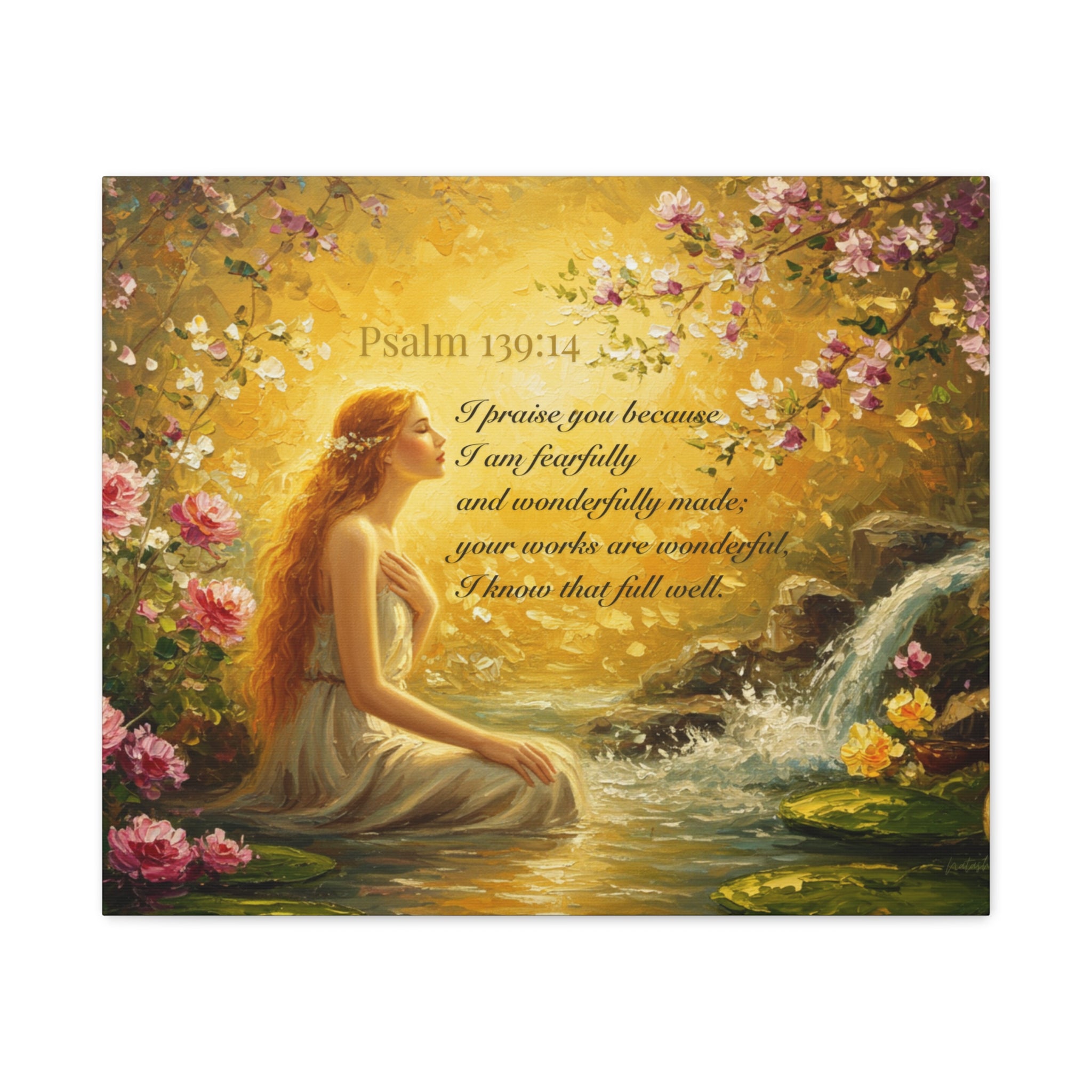 Inspirational Canvas Art Print, Psalm 139:14, Home Decor, Wall Art, Gift for Woman, Floral Painting