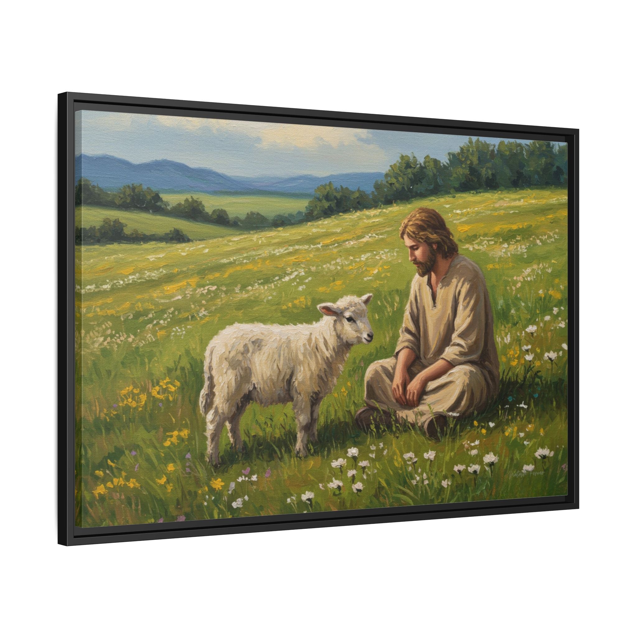 Framed Inspirational Canvas Art, Multi-color Jesus and Lamb Wall Decor, Faith-based Home Decoration, Scripture Wall Art, Christian Gift
