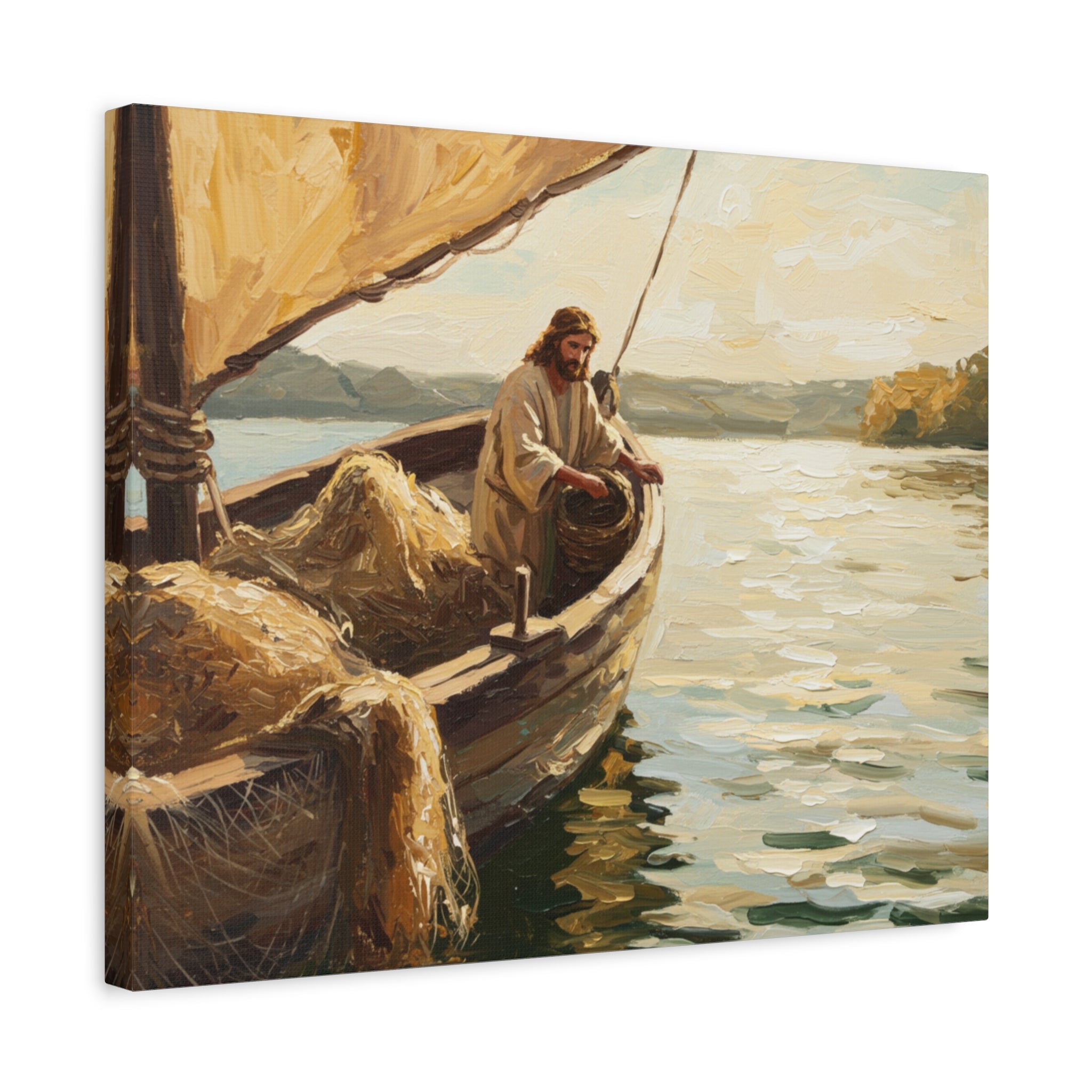 Jesus and the Miraculous Catch – Biblical Canvas Wall Art, Inspirational Christian Home Decor