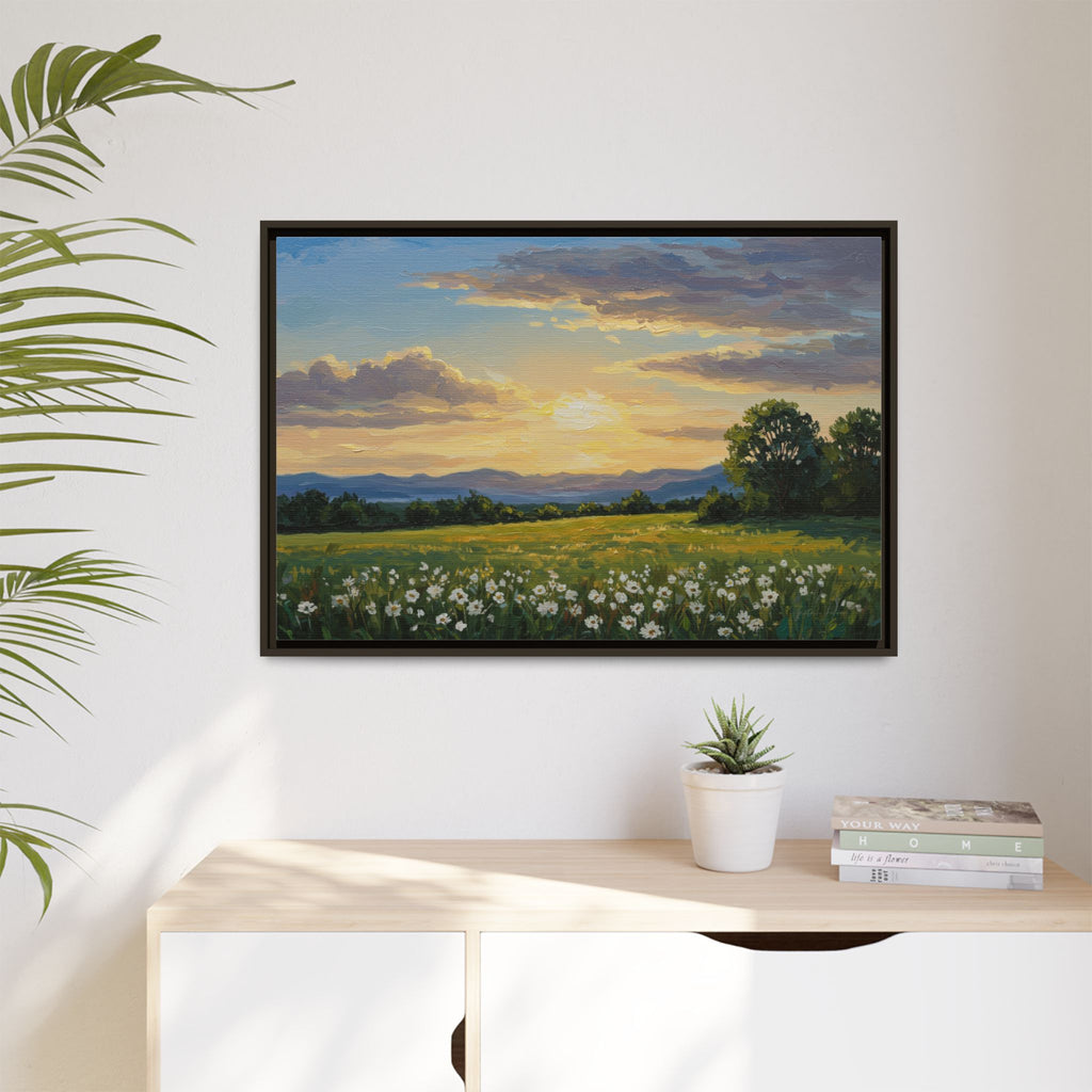 Framed Art Print, Landscape Wall Decor, Nature Artwork, Gift for Home, Floral Canvas, Sunset Scene, Living Room Decor