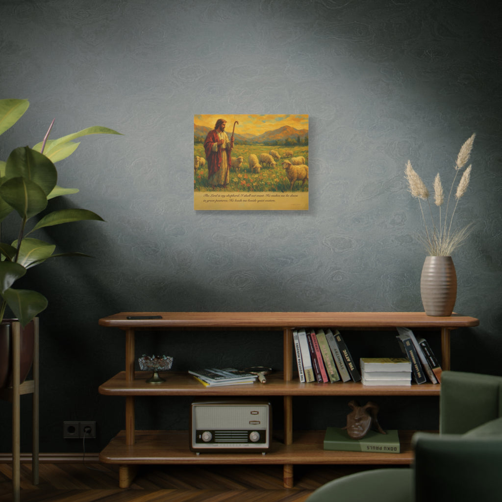 Psalm 23 Matte Canvas Art, Stretched Wall Decor for Home, Inspirational Christian Artwork, Shepherd Painting, Faith-Based Gift