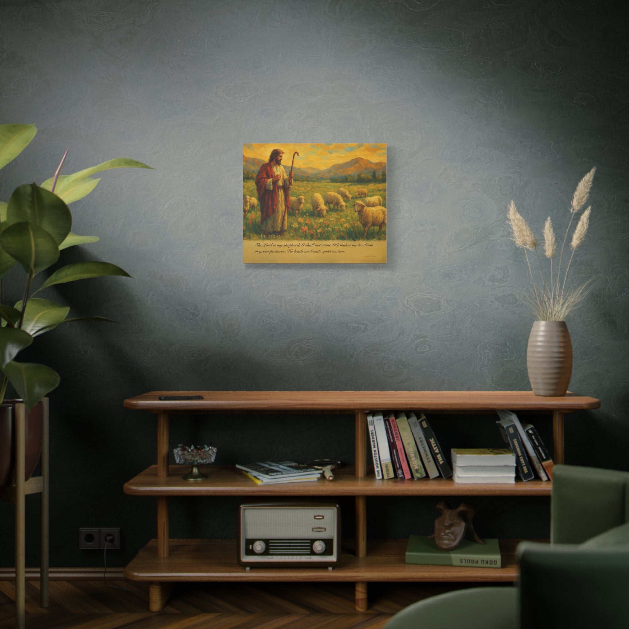 Psalm 23 Matte Canvas Art, Stretched Wall Decor for Home, Inspirational Christian Artwork, Shepherd Painting, Faith-Based Gift