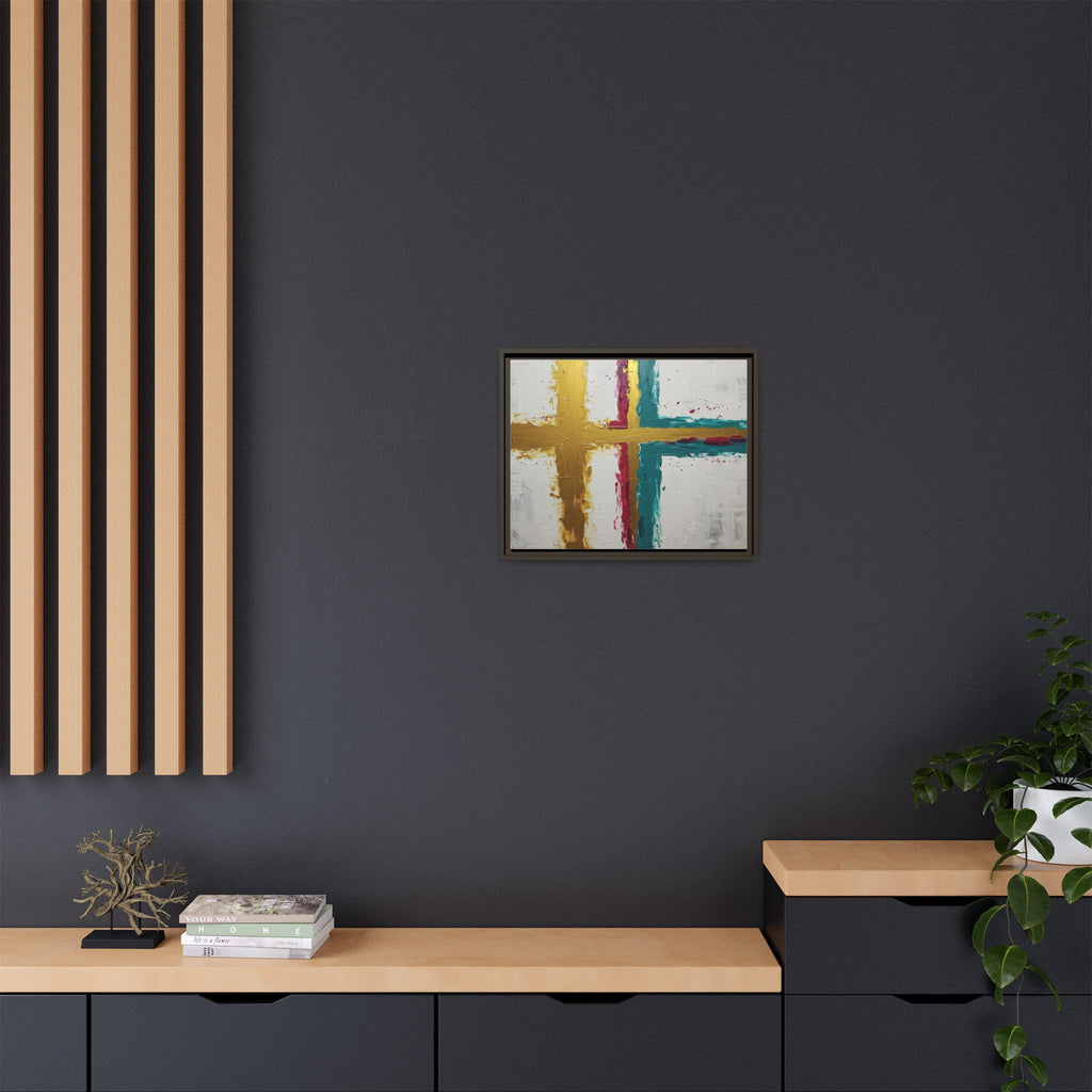Golden Harmony – Modern Abstract Cross Canvas, Faith-Inspired Christian Wall Art, Contemporary Home Decor, Framed Matte Canvas Art , Unique Gift for Faith Lovers.