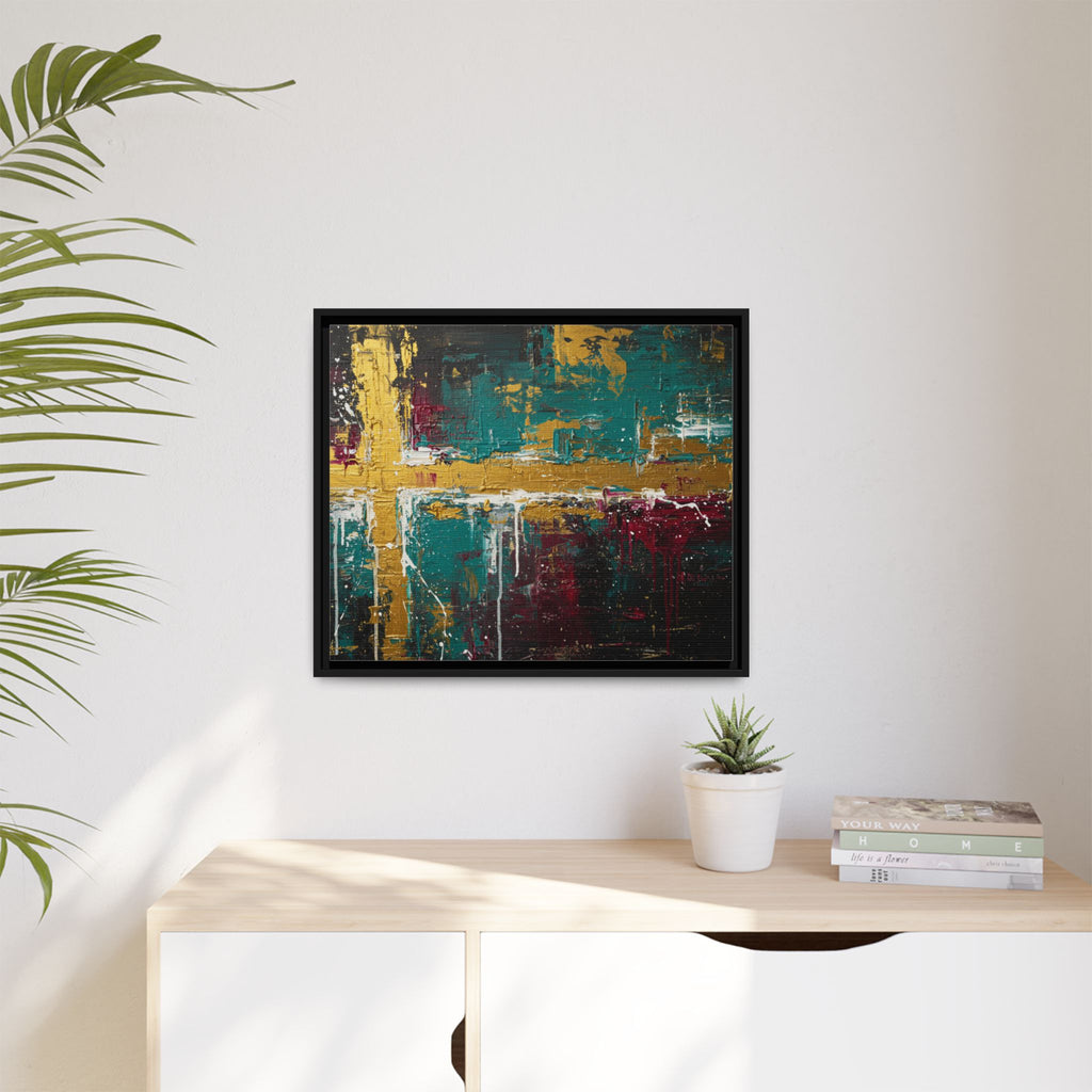 Cross of Light – Modern Christian Wall Art, Abstract Gold Cross Canvas, Faith-Inspired Home Decor, Matte Canvas, Framed (Multi-color)