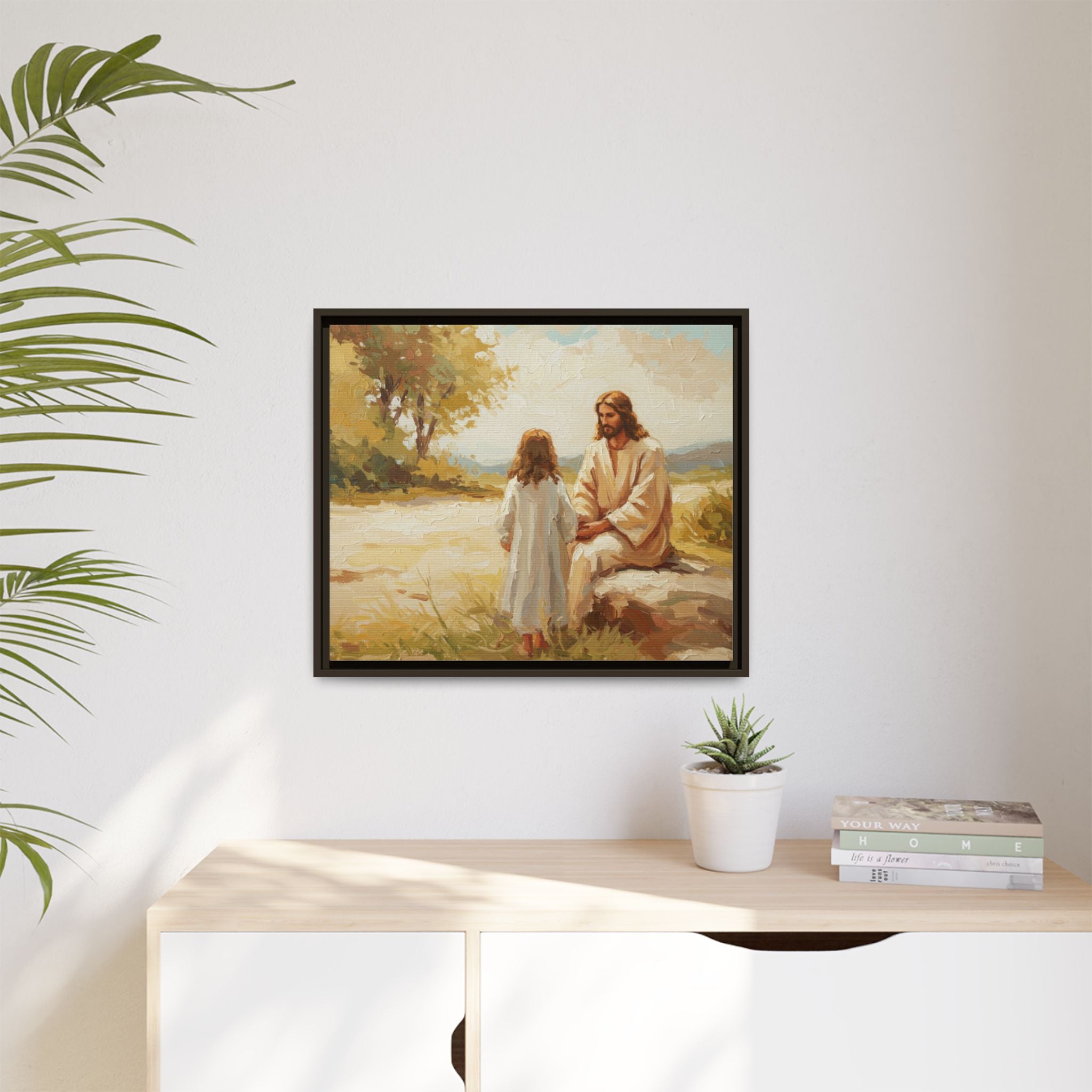 Spiritual Framed Canvas Art, Jesus and Child, Inspirational Home Decor, Religious Gift, Christian Wall Art, Faith Decor
