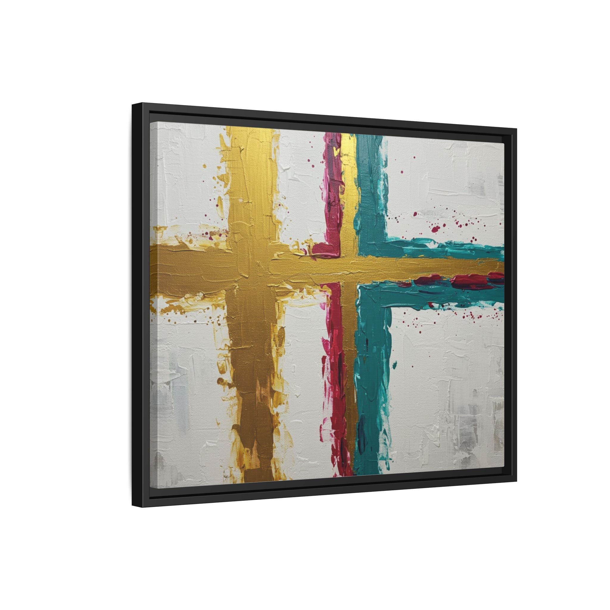 Golden Harmony – Modern Abstract Cross Canvas, Faith-Inspired Christian Wall Art, Contemporary Home Decor, Framed Matte Canvas Art , Unique Gift for Faith Lovers.