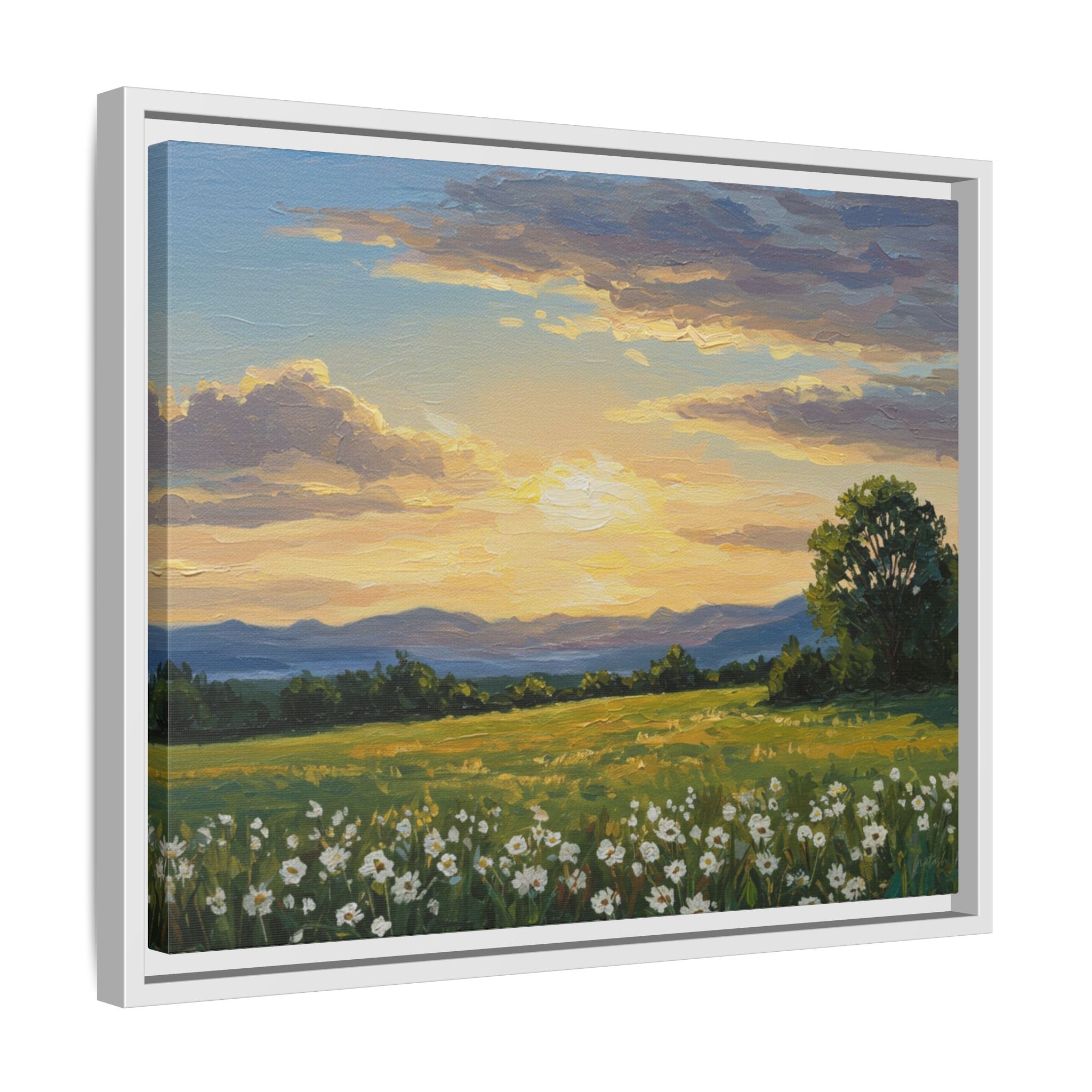 Framed Art Print, Landscape Wall Decor, Nature Artwork, Gift for Home, Floral Canvas, Sunset Scene, Living Room Decor