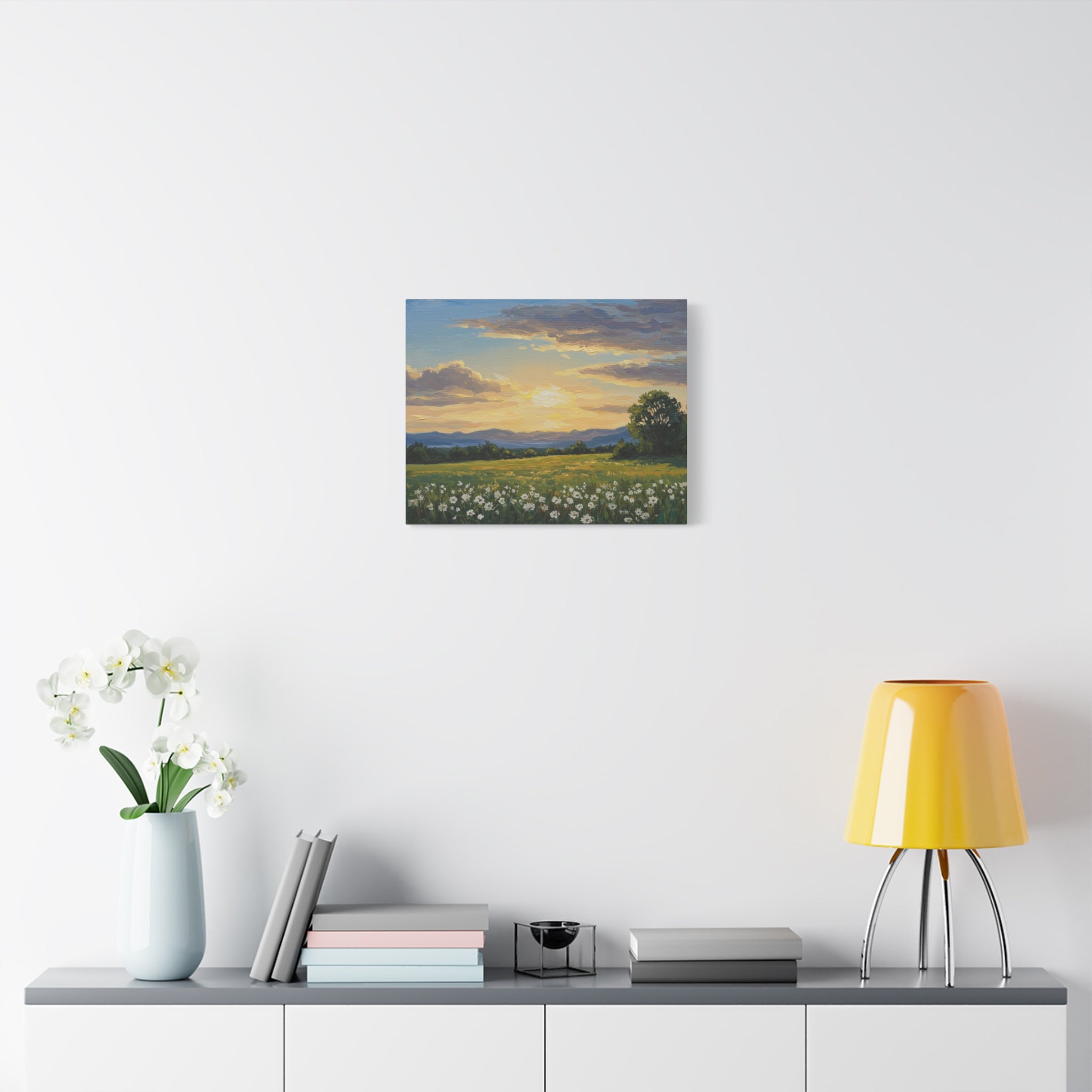 Sunset Landscape Canvas Wall Art, Floral Decor for Home, Nature Artwork, Gifts for Nature Lovers, Rustic Decor, Art for Living Room