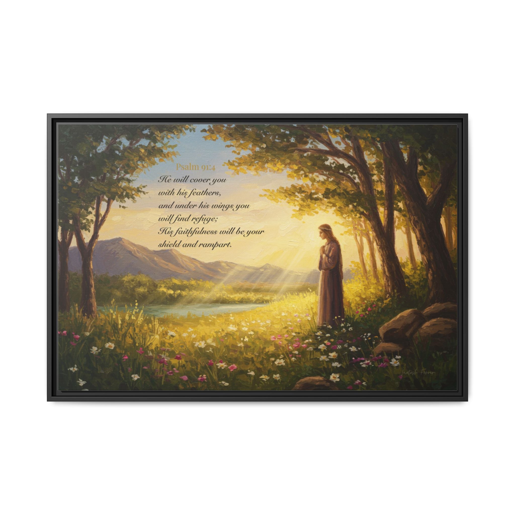 Framed Psalm 91:4 Wall Art, Inspirational Christian Canvas Print, Serenity Home Decor, Religious Gift Idea