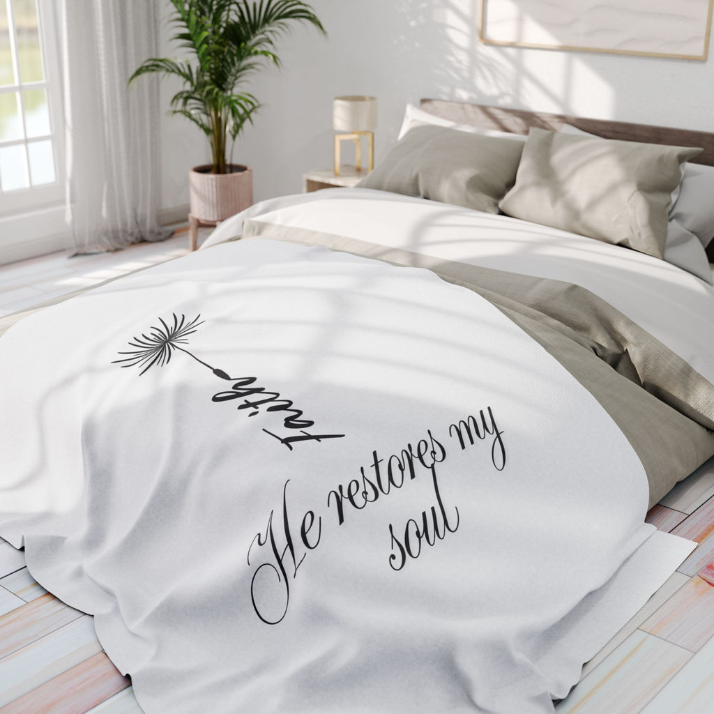 He Restores My Soul – Bible Verse Blanket, Christian Faith Fleece Throw for Peace, Inspiration & Meditation