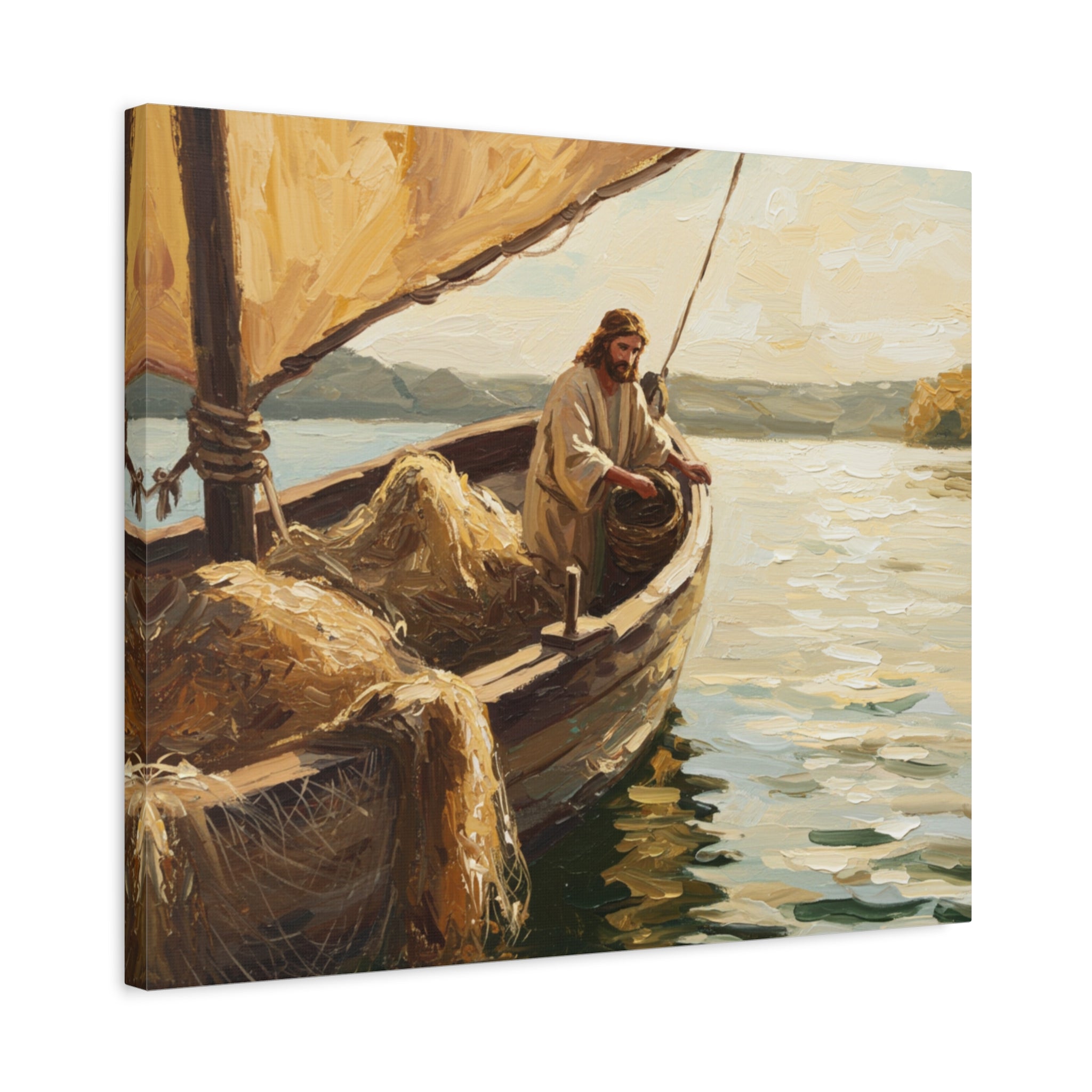 Jesus and the Miraculous Catch – Biblical Canvas Wall Art, Inspirational Christian Home Decor
