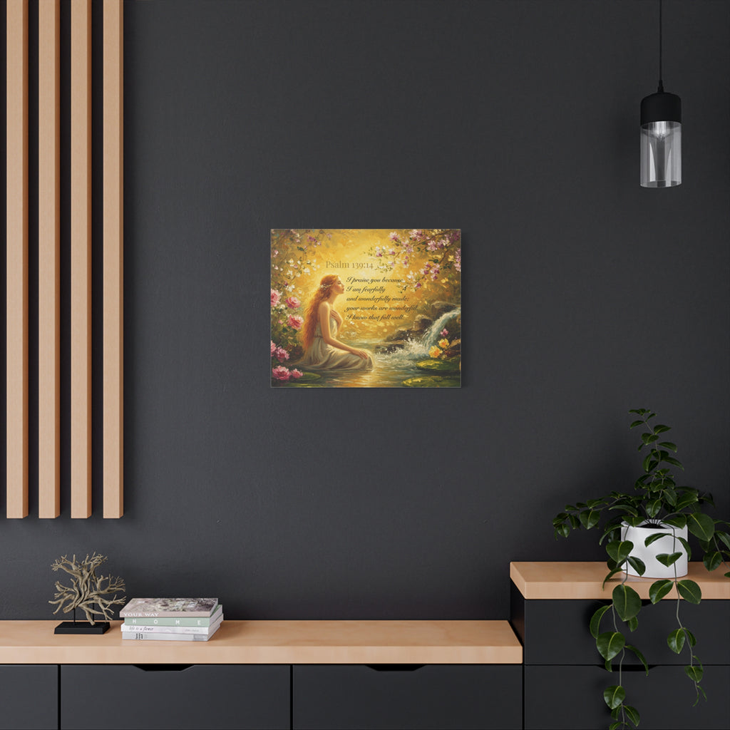 Inspirational Canvas Art Print, Psalm 139:14, Home Decor, Wall Art, Gift for Woman, Floral Painting