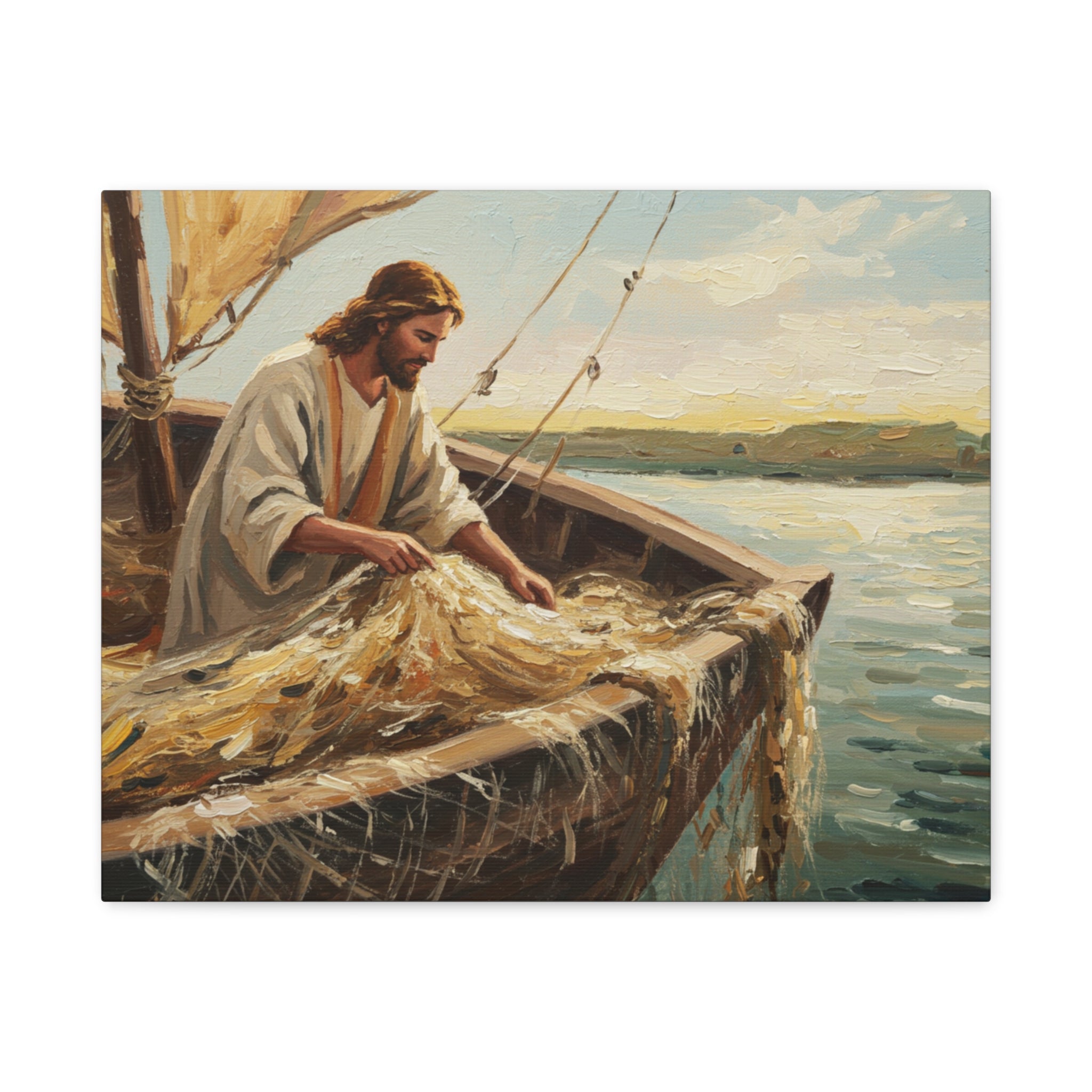 Canvas Wall Art, Religious Decor, Christian Art, Inspirational Home Decor, Nautical Theme, Fishing Scene